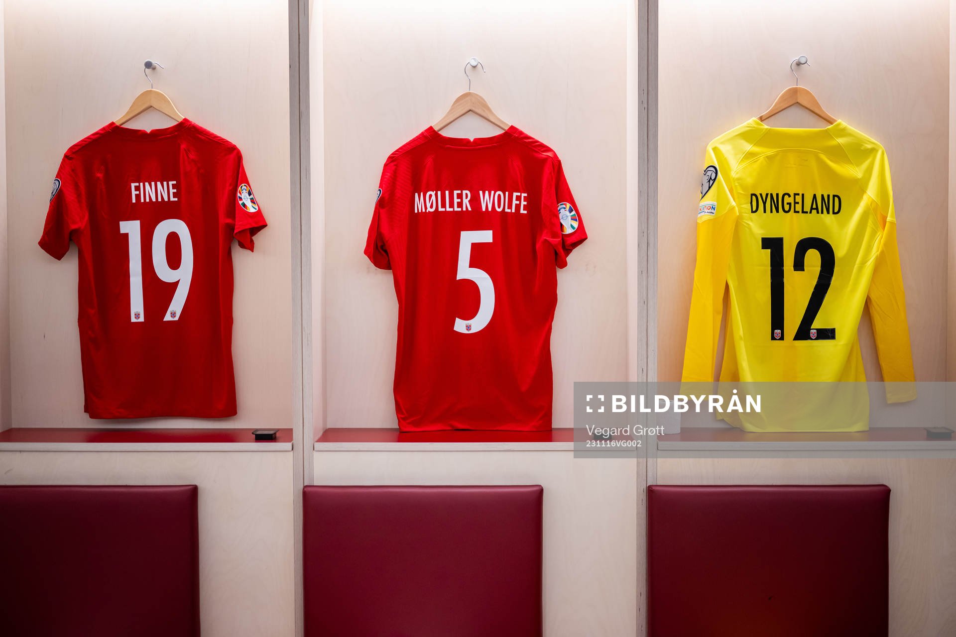 The kits of Bård Finne, David Møller Wolfe and goalkeeper