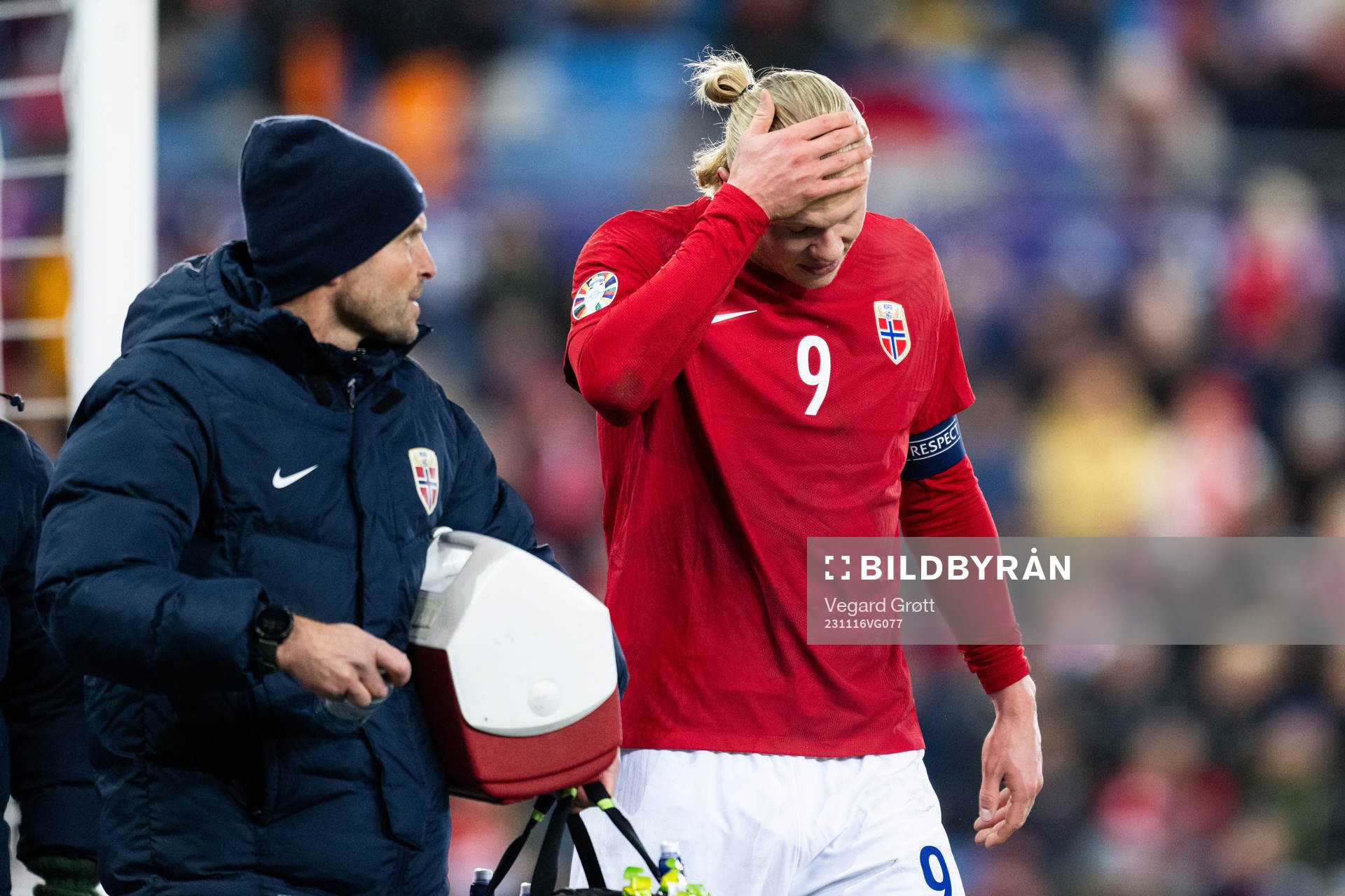 Erling Braut Haaland of Norway in pain