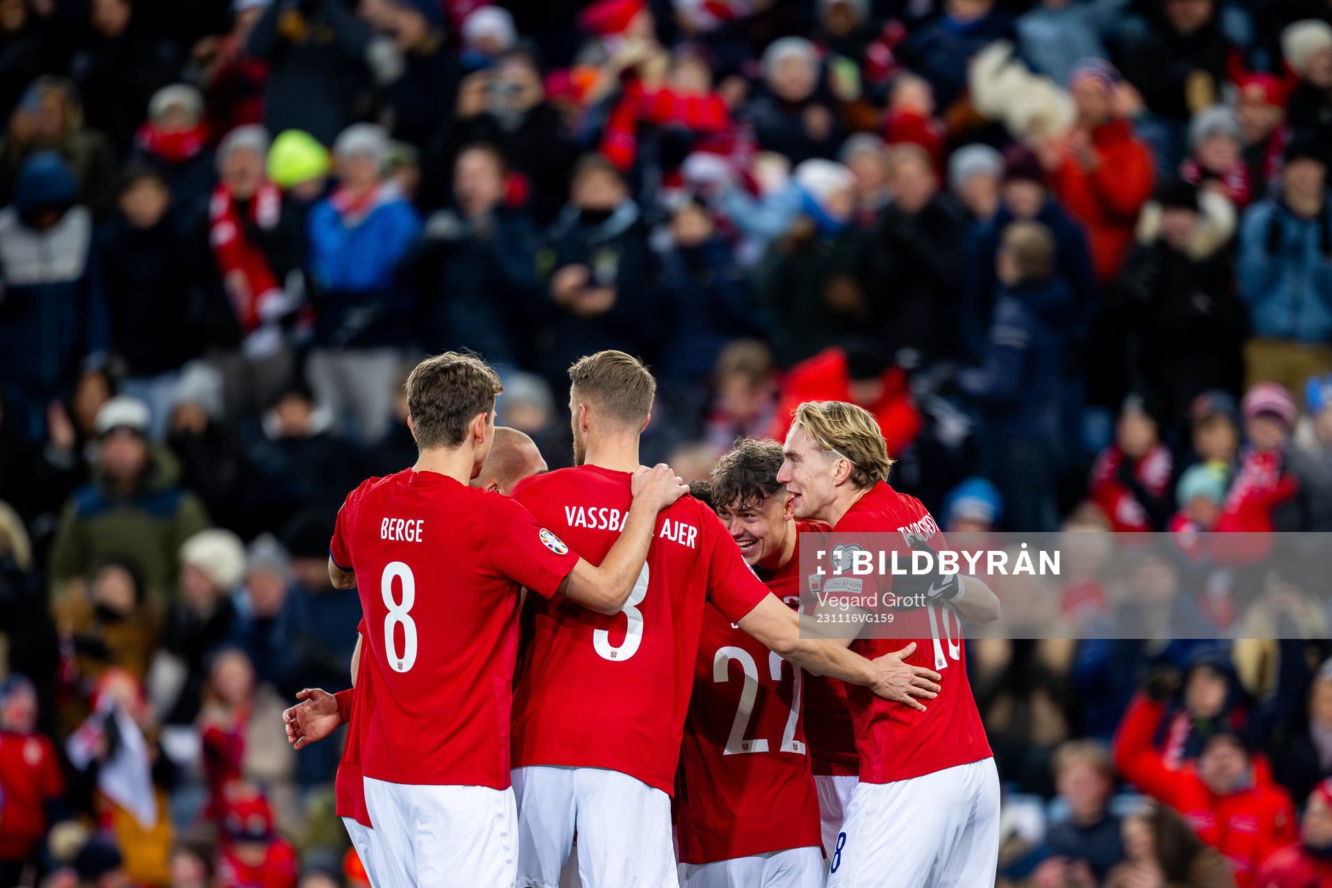 Jørgen Strand Larsen of Norway celebrates with Kristian