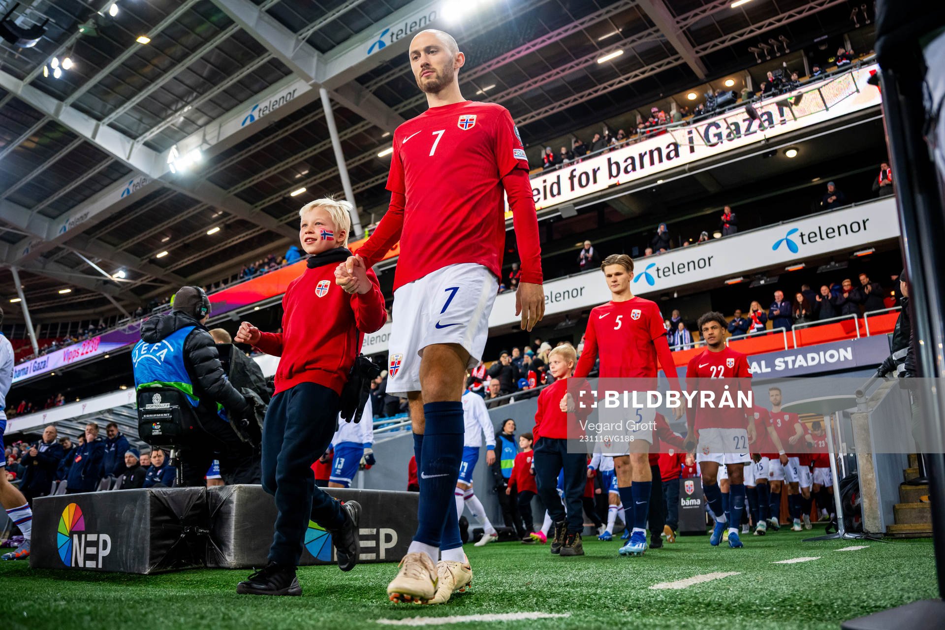 Fredrik Aursnes of Norway enters the pitch
