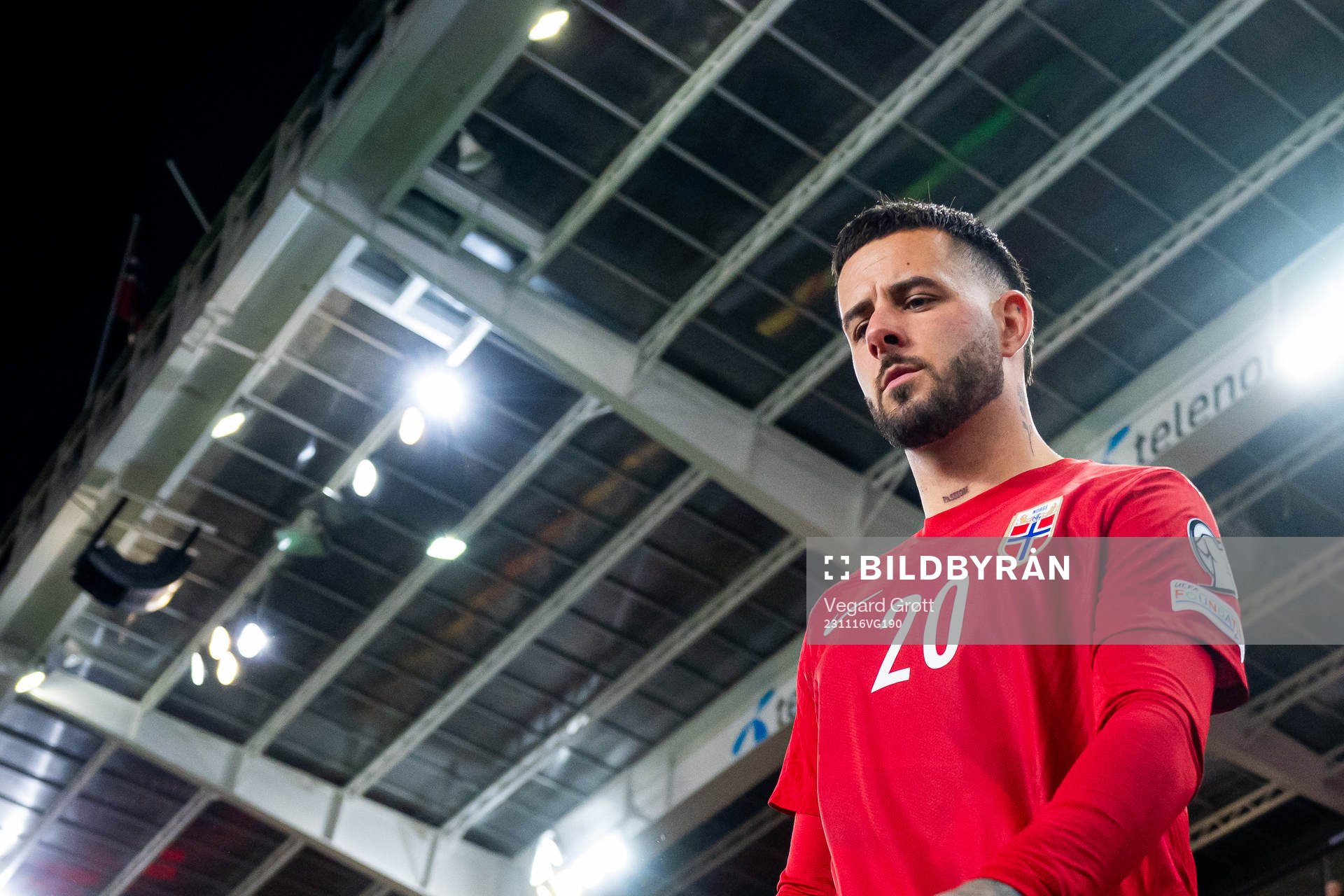 Aron Dønnum of Norway enters the pitch