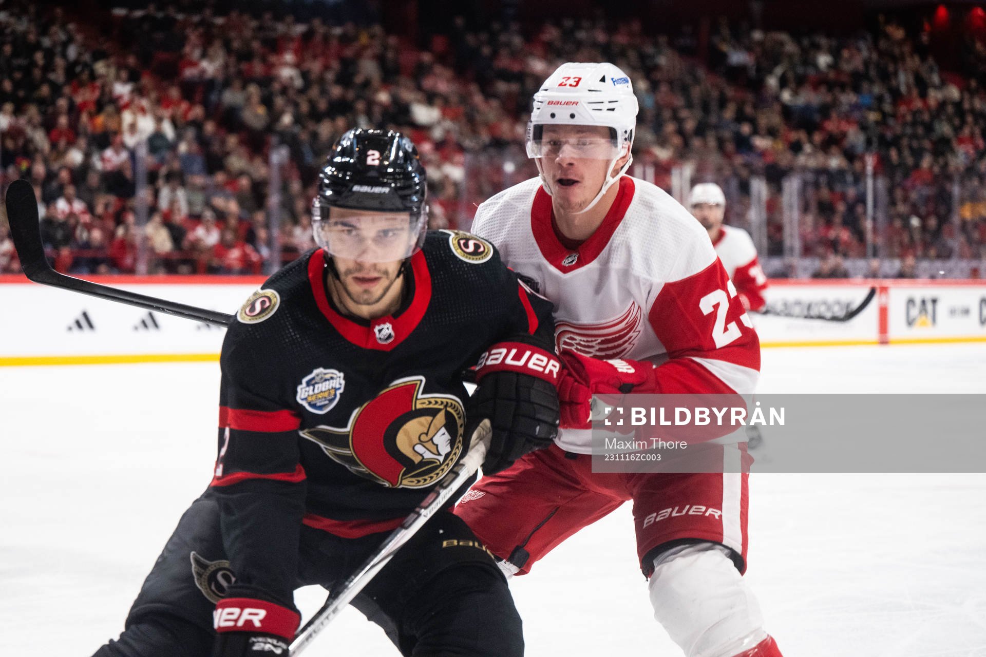Artyom Zub of Ottawa Senators and Lucas Raymond of Detroit