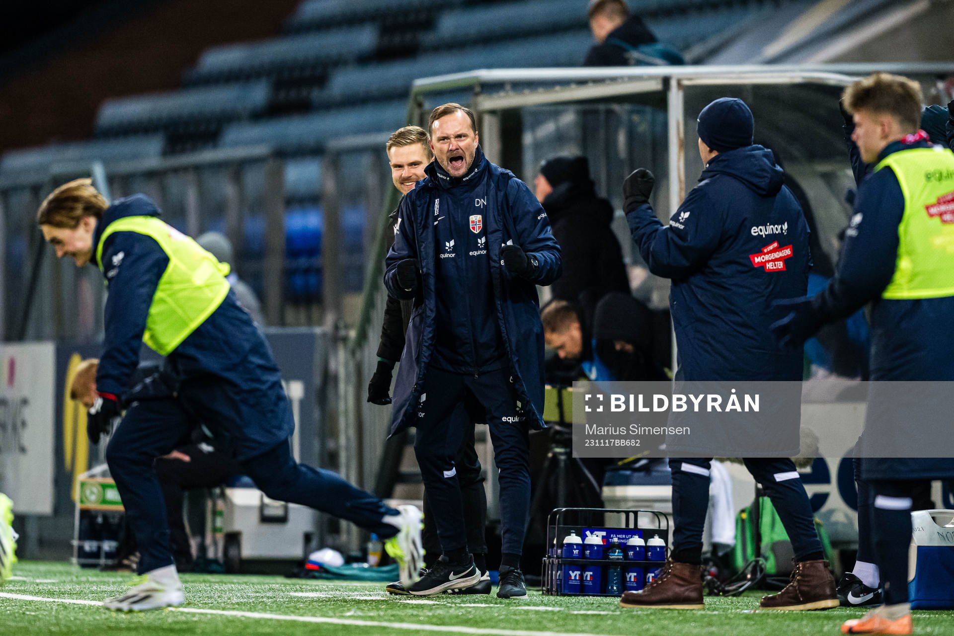 Jan Peder Jalland, head coach of Norway, celebrates at the