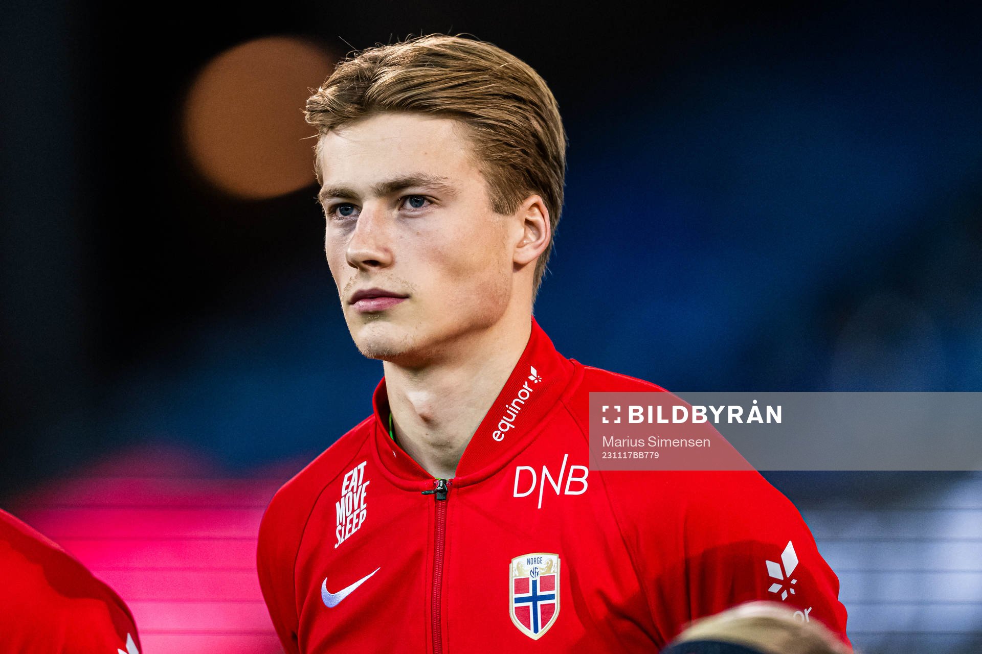 Sander Tangvik of Norway ahead of the UEFA European Under-21 Qualifier football match between Norway and Ireland on November 17, 2023 in Drammen.