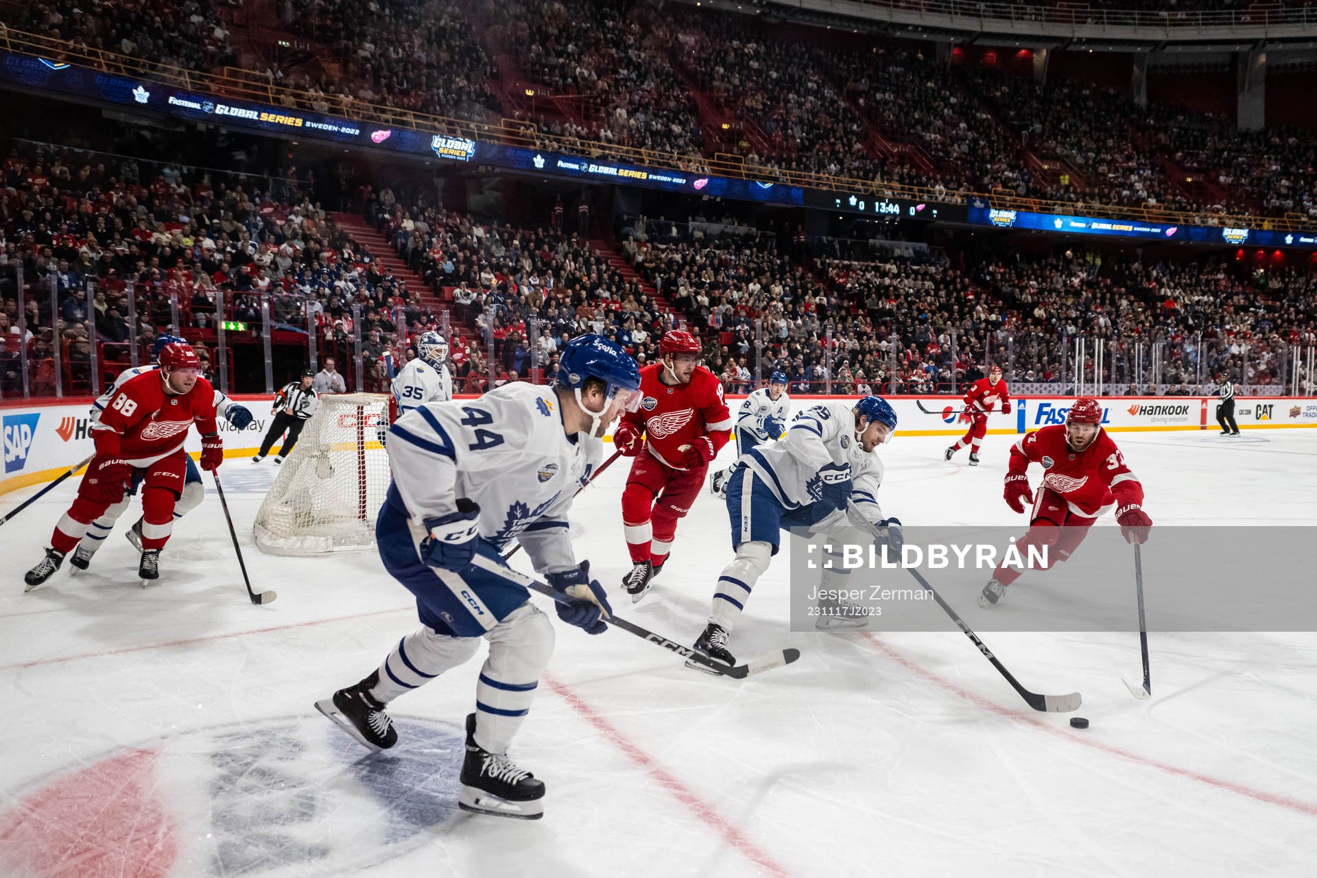 Morgan Rielly and William Lagesson of Toronto Maple Leafs