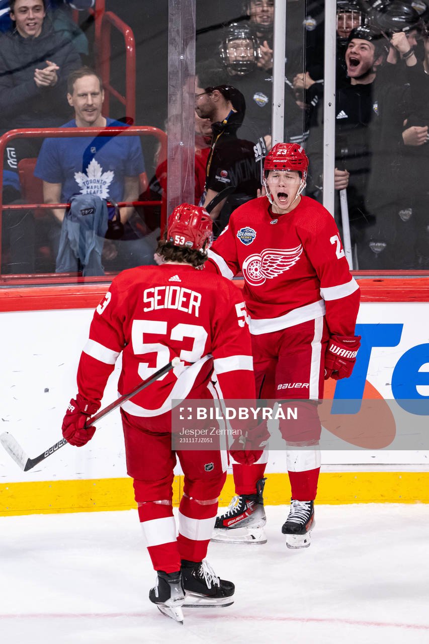 Lucas Raymond of Detroit Red Wings celebrates