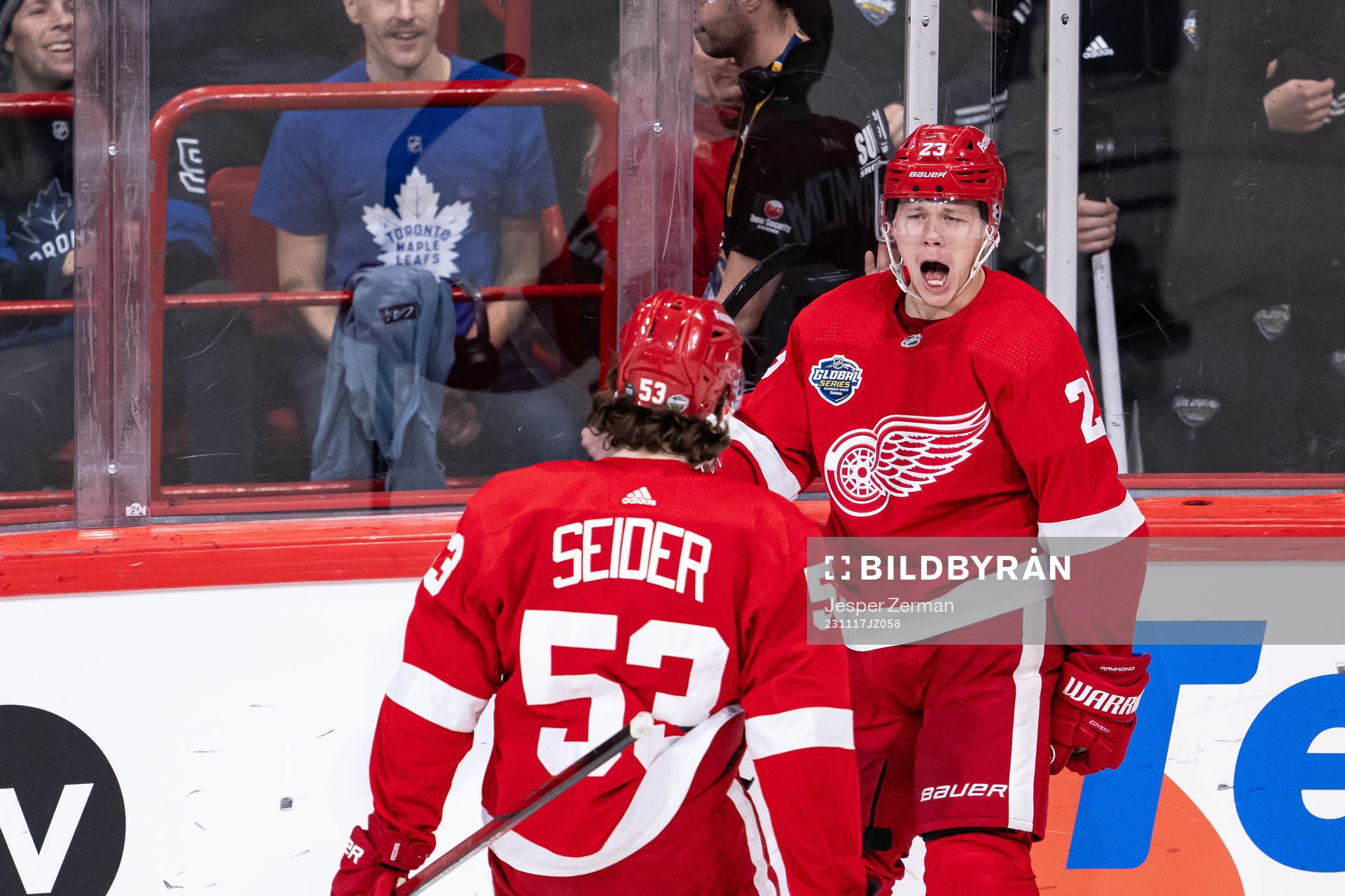 Lucas Raymond of Detroit Red Wings celebrates