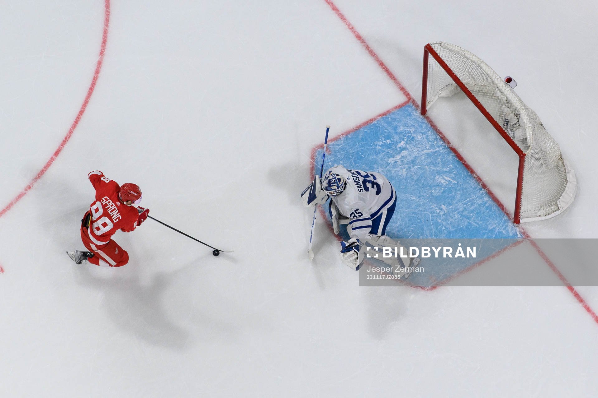 Daniel Sprong of Detroit Red Wings scores 0-1