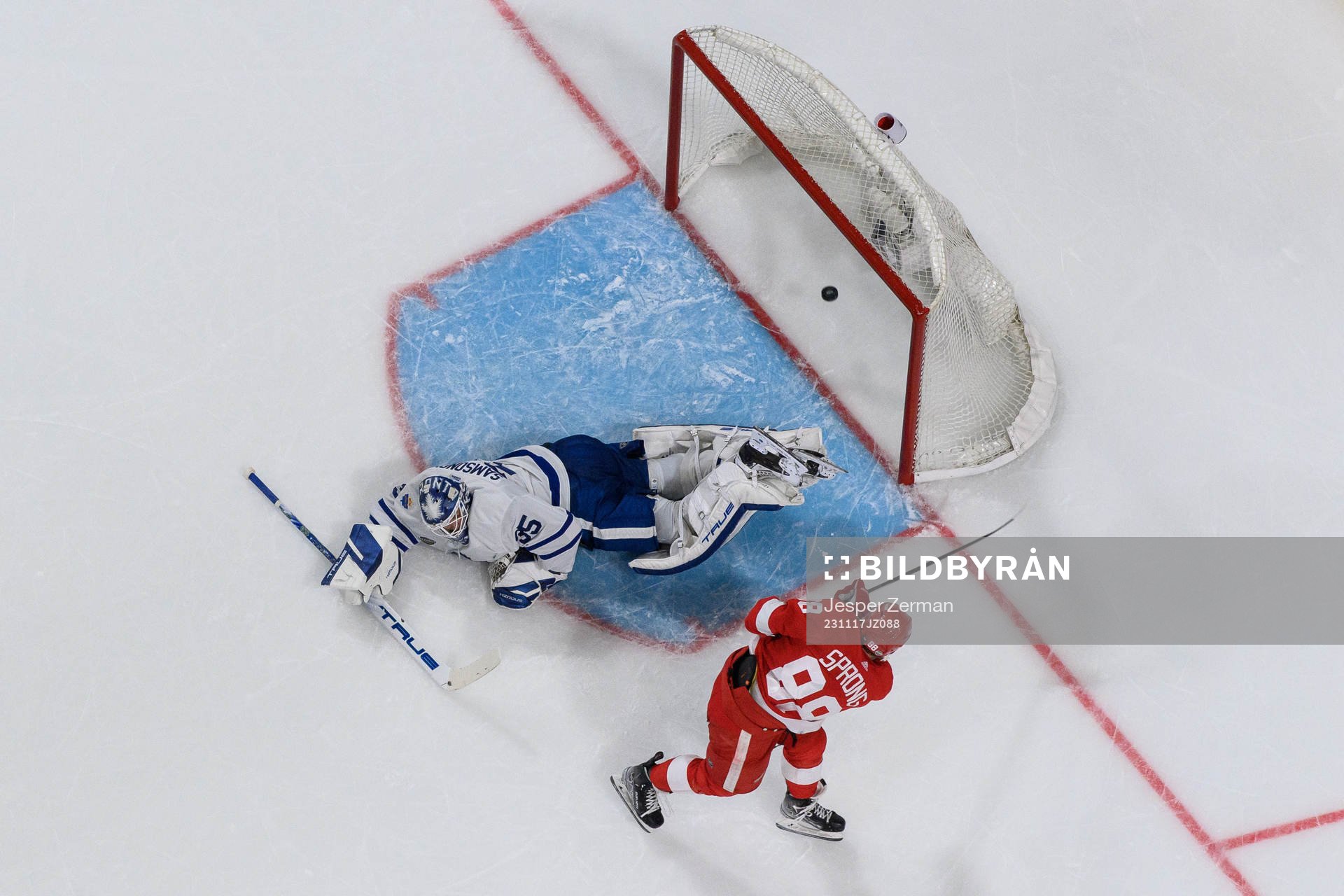 Daniel Sprong of Detroit Red Wings scores 0-1
