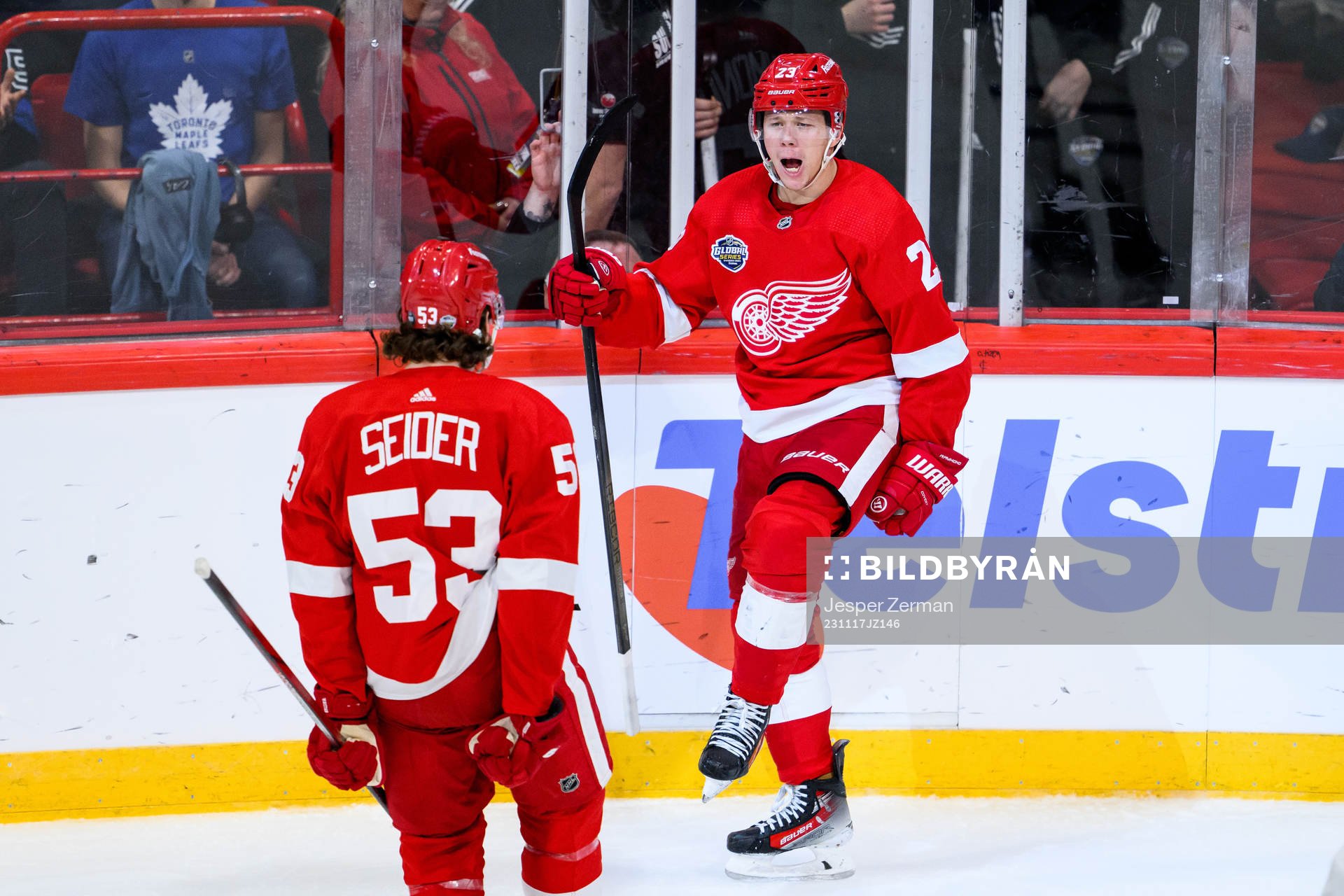 Lucas Raymond of Detroit Red Wings celebrates