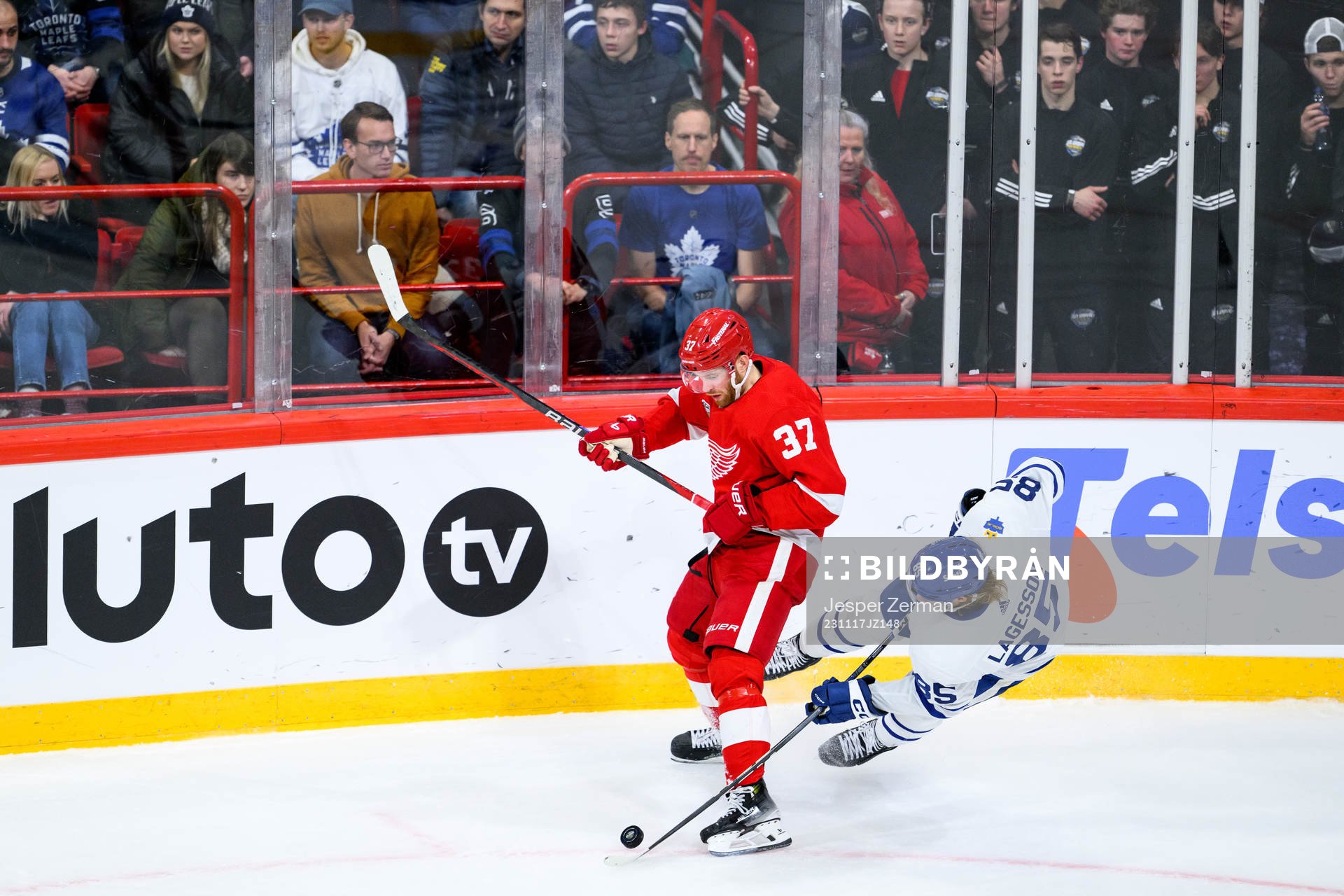 J.T. Compher of Detroit Red Wings and William Lagesson of