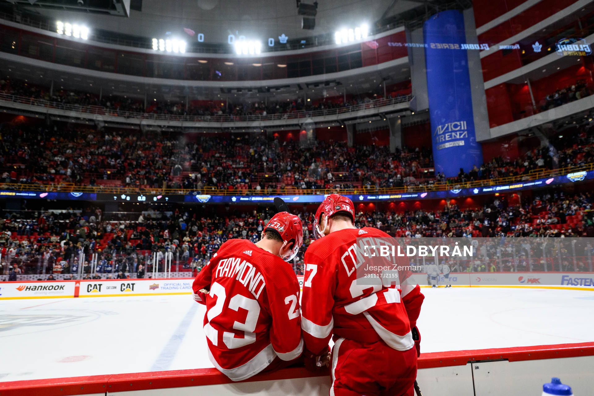 Lucas Raymond and J.T. Compher of Detroit Red Wings