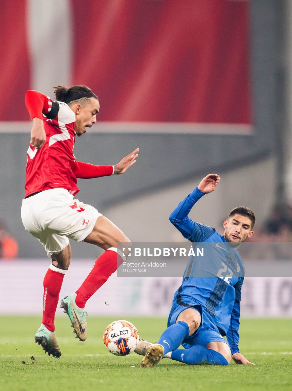 Yussuf Poulsen of Denmark and Adam Cerin of Slovenia