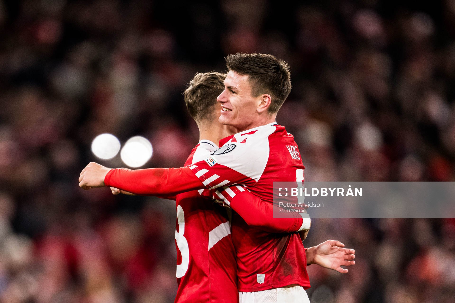 Joakim Mæhle and Jesper Lindstrøm of Denmark celebrates