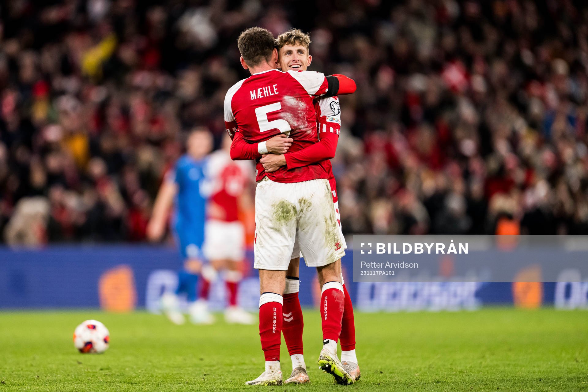 Joakim Mæhle and Jesper Lindstrøm of Denmark celebrates