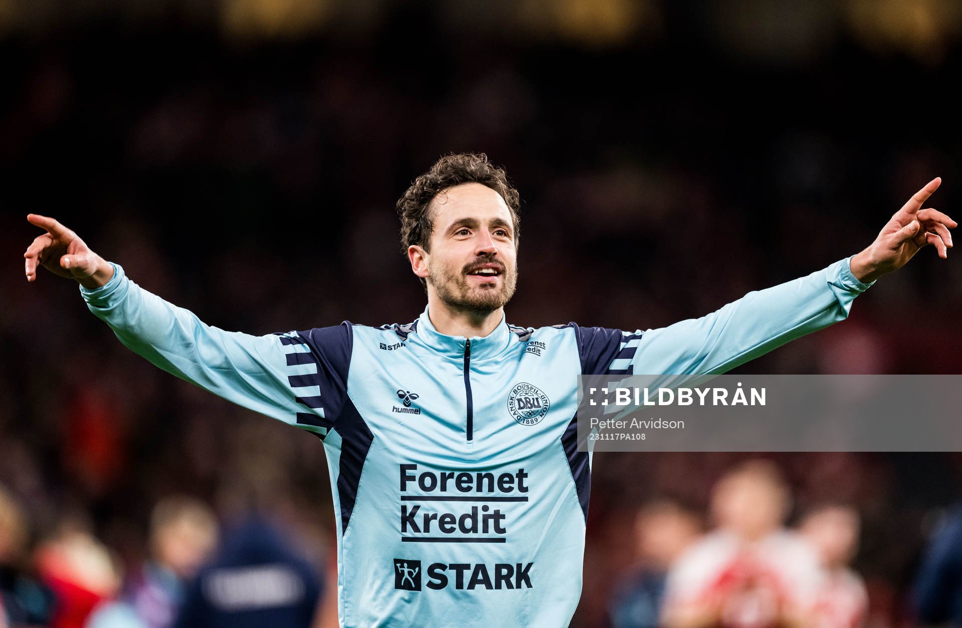 Thomas Delaney of Denmark celebrates after the UEFA Euro Qualifier football match between Denmark and Slovenia on November 17, 2023 in Copenhagen.