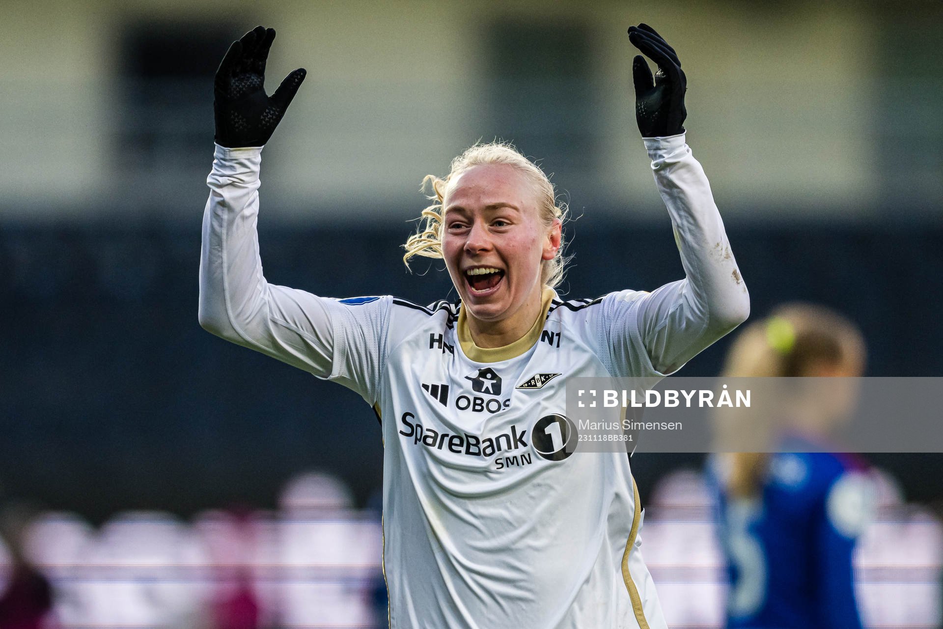 Sara Iren Lindbak Hørte of Rosenborg celebrates after scoring the 2-0 goal during the Toppserien football match between Rosenborg and Vålerenga on November 18, 2023 in Trondheim.
