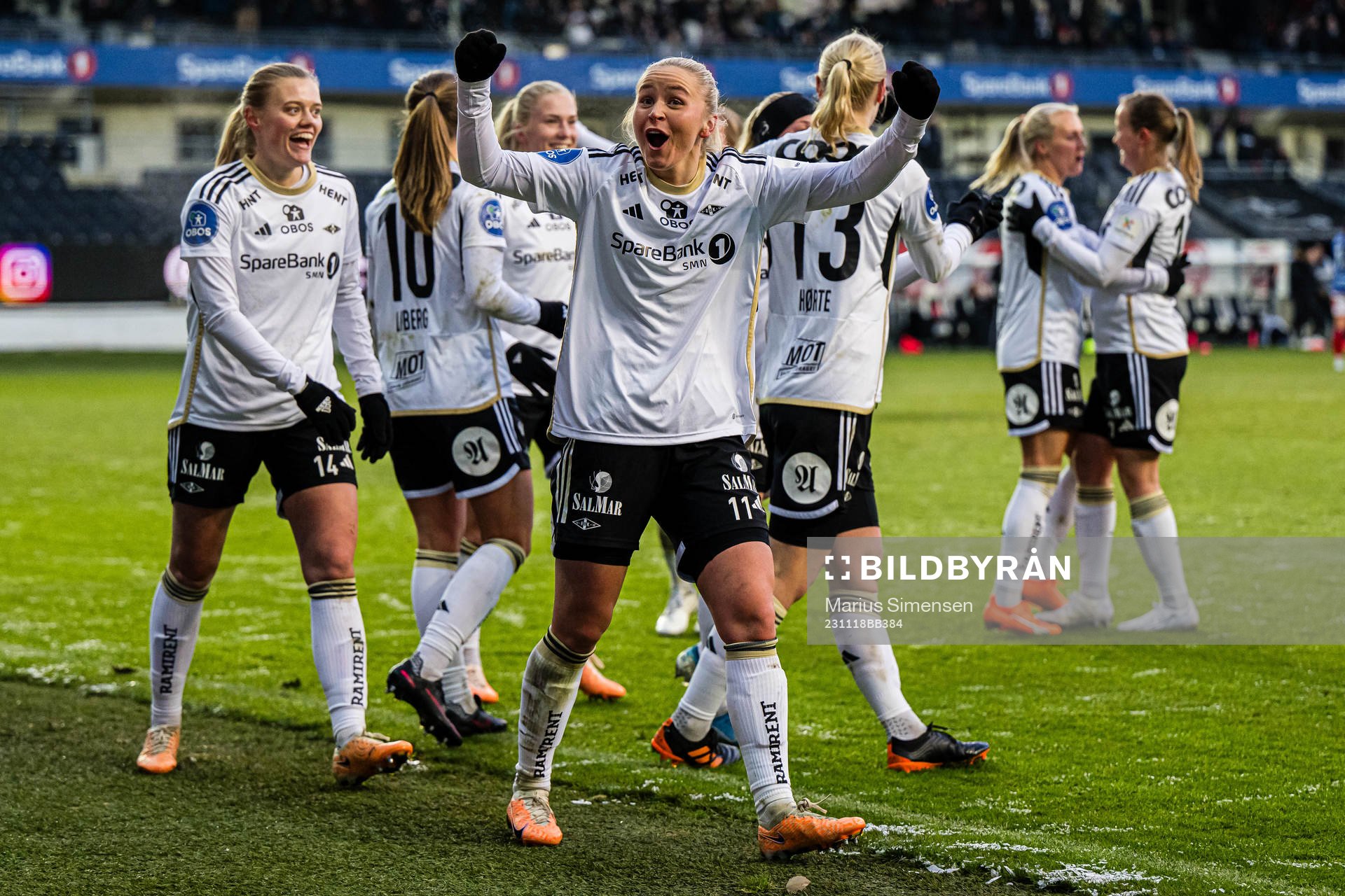 Anna Jøsendal of Rosenborg celebrates after the 2-0 goal during the Toppserien football match between Rosenborg and Vålerenga on November 18, 2023 in Trondheim.