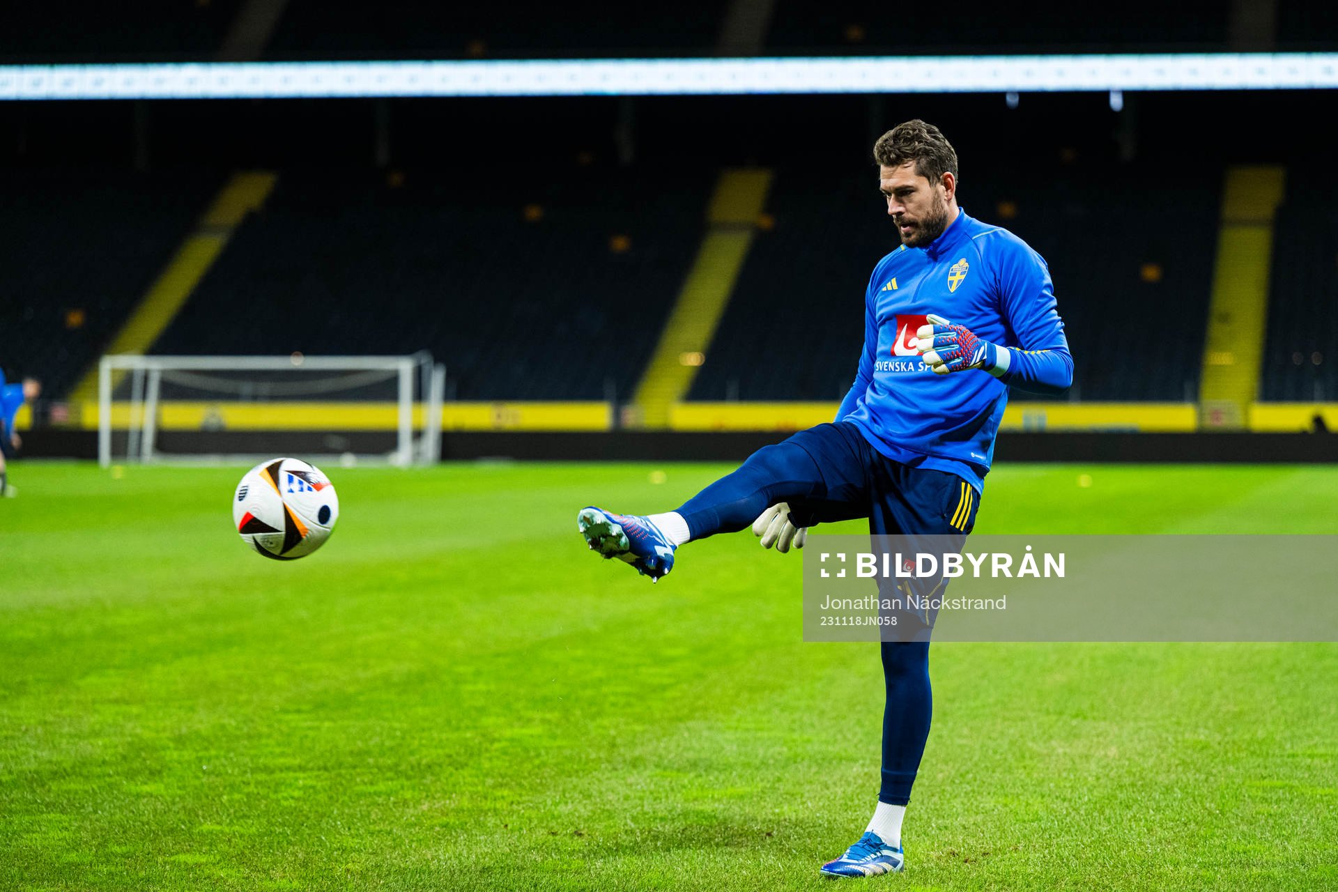 Goalkeeper Kristoffer Nordfeldet of the Swedish national