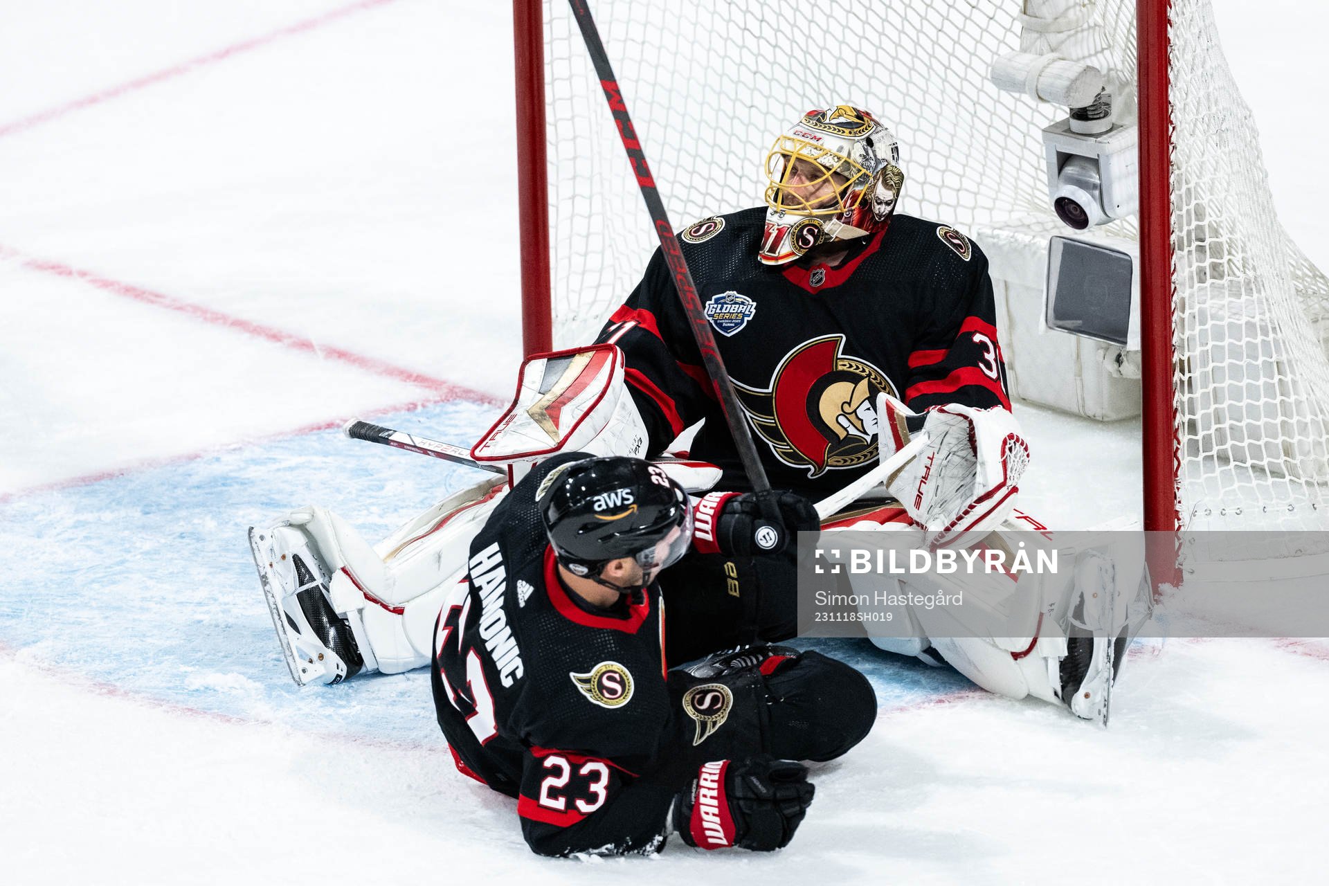 Goaltender Anton Forsberg of Ottawa Senators looks dejected