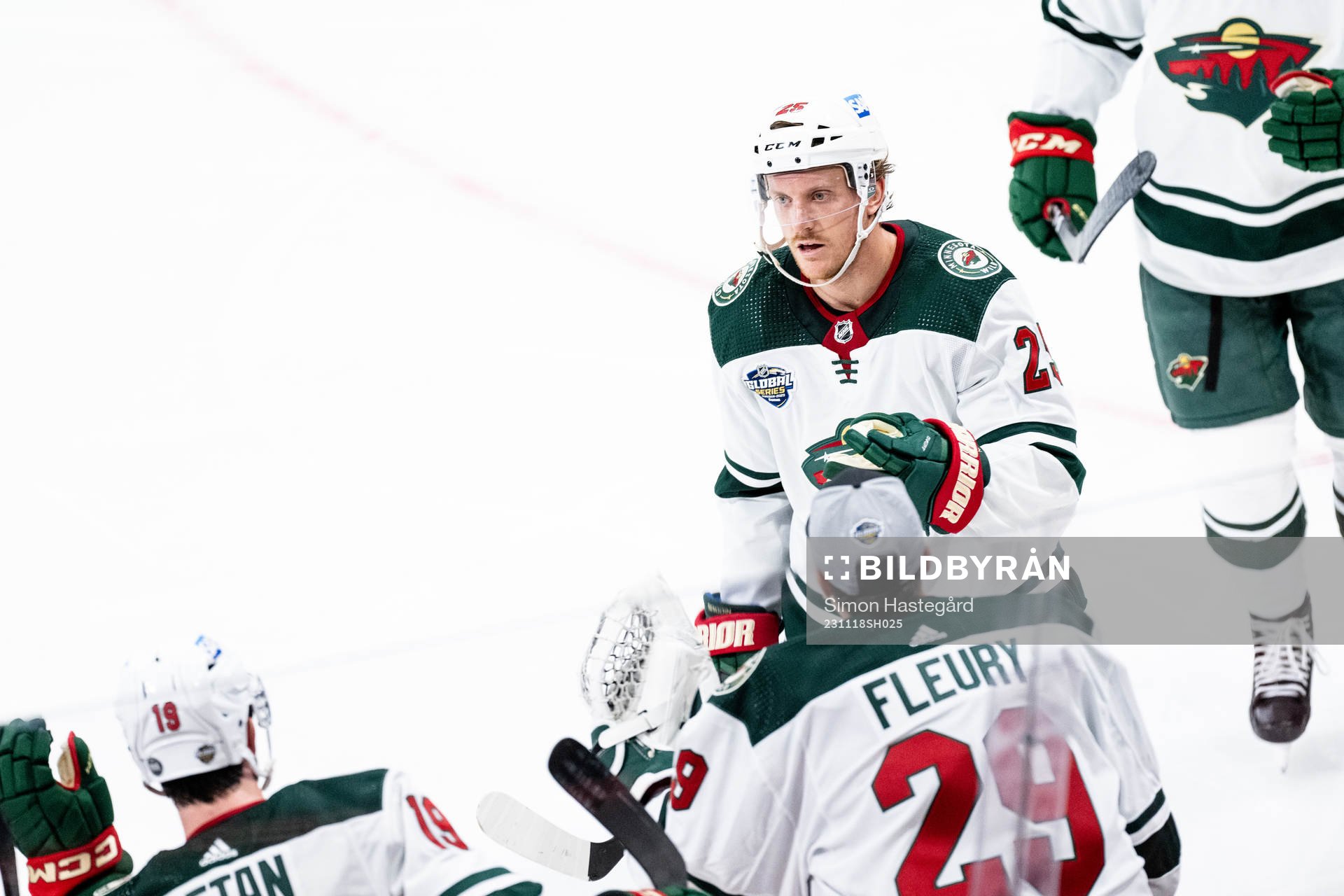 Jonas Brodin of Minnesota Wild celebrates the 1-0 goal by