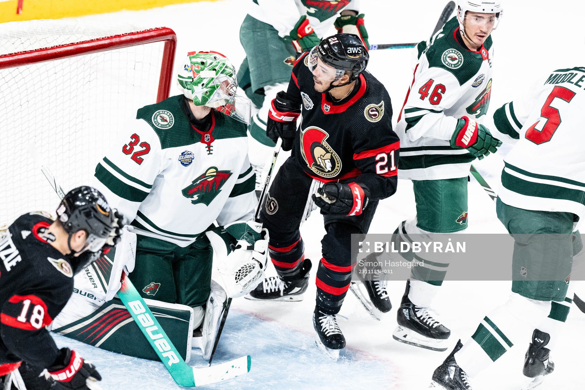 Goaltender Filip Gustavsson of Minnesota Wild and Mathieu
