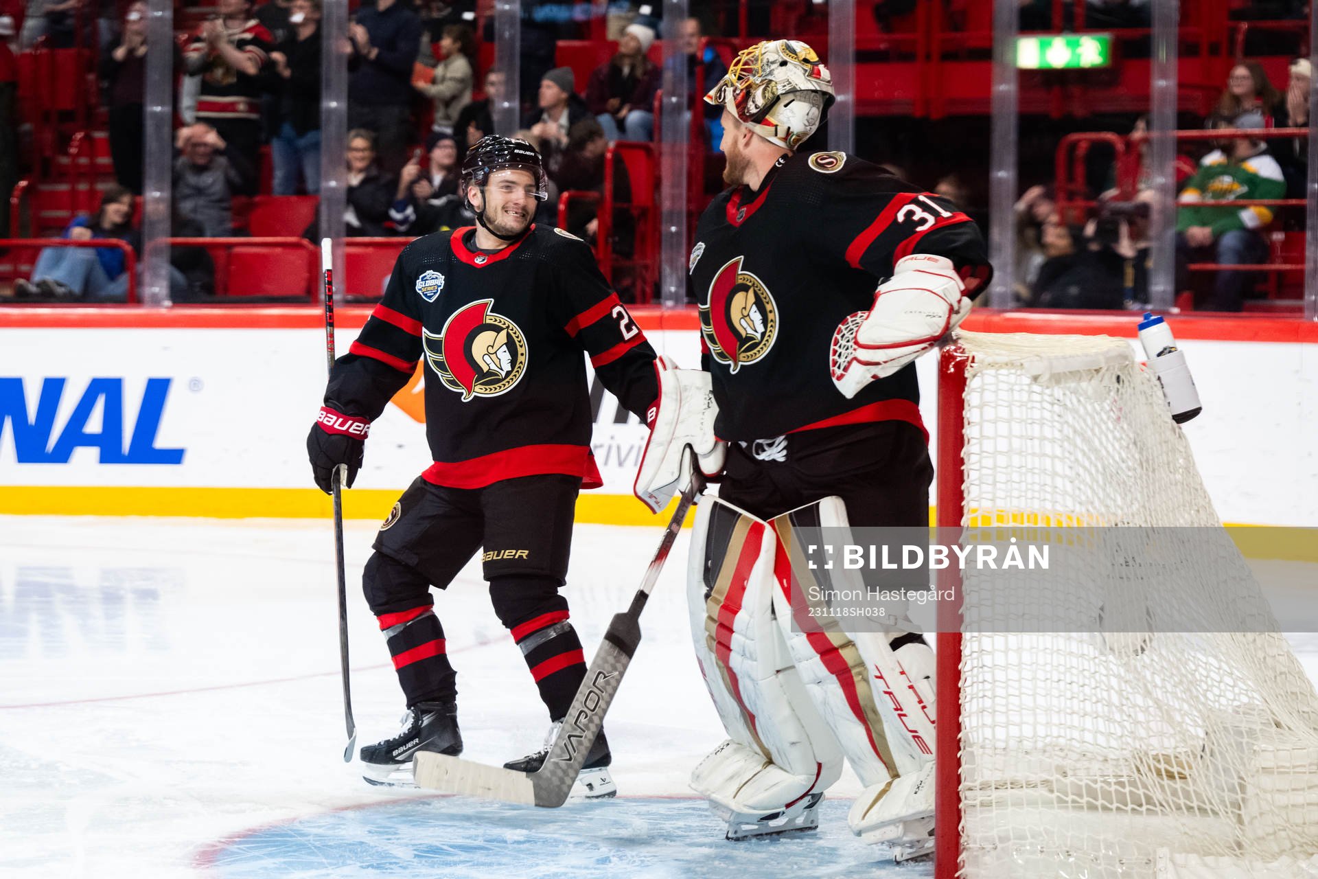 Erik Brännström of Ottawa Senators and goaltender Anton