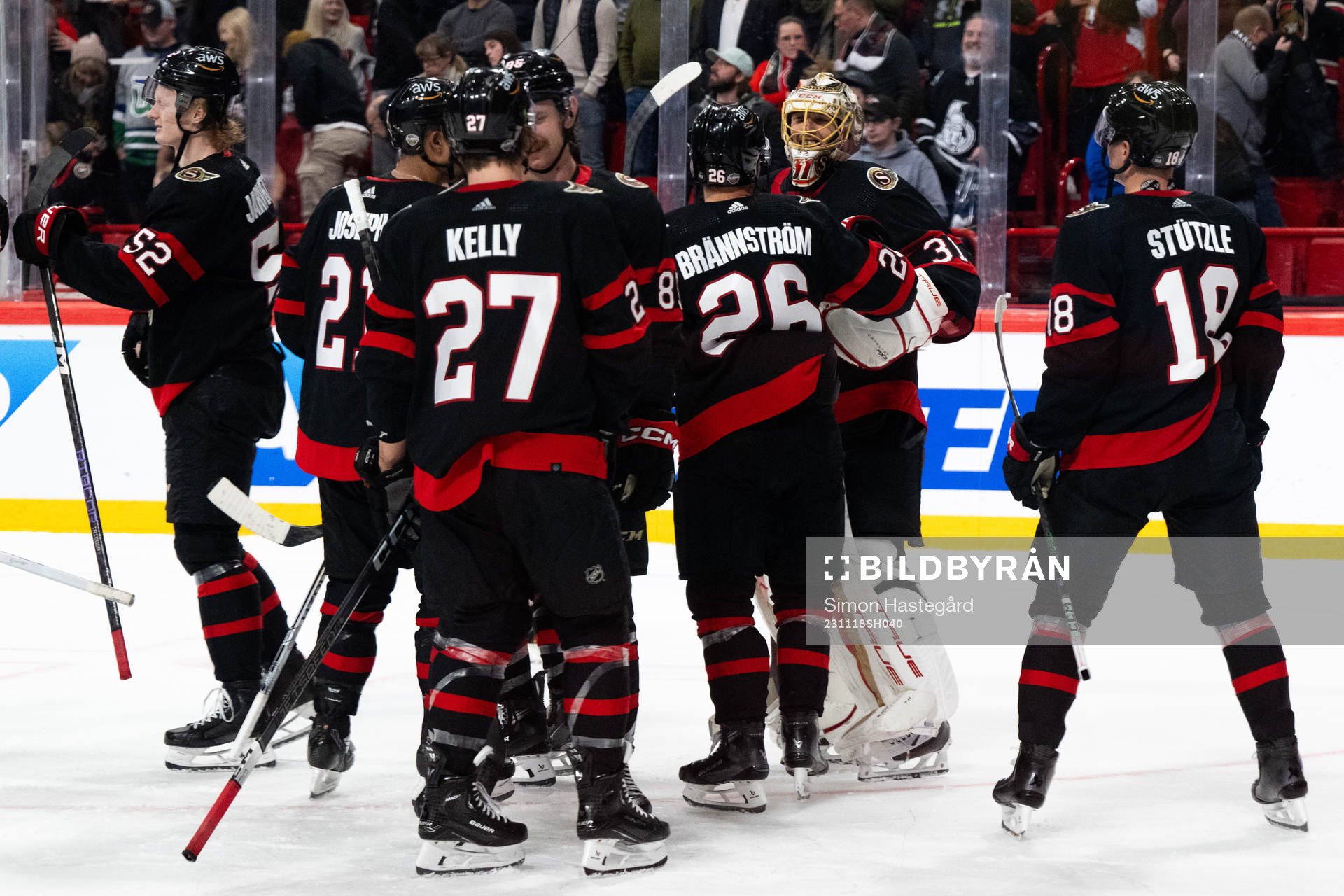 Erik Brännström of Ottawa Senators and goaltender Anton