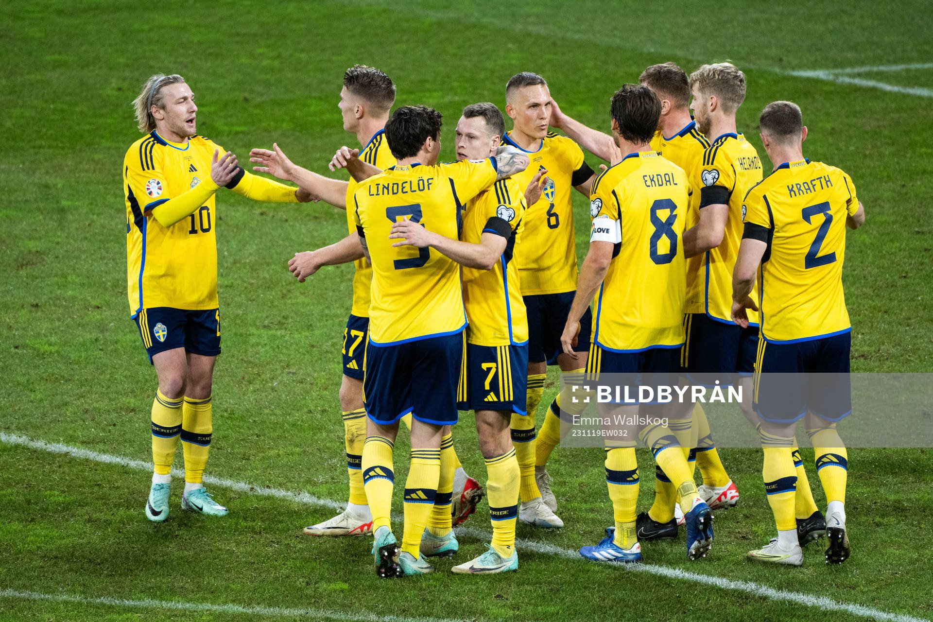 Viktor Claesson of Sweden celebrates with team mates