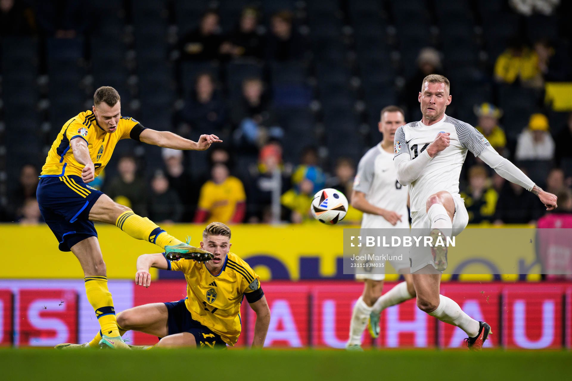 Viktor Claesson and Viktor Gyökeres of Sweden and Joonas