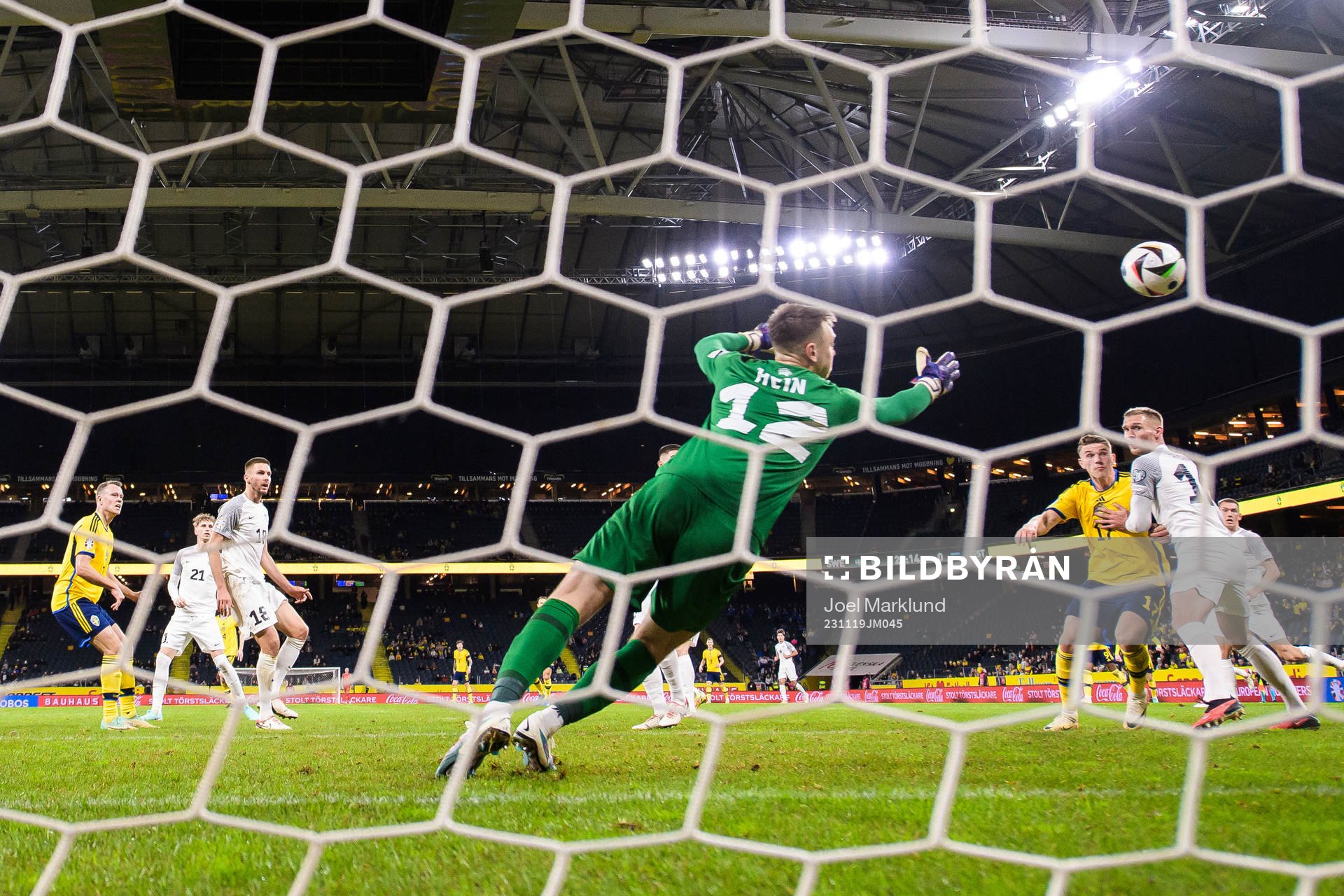 Viktor Claesson of Sweden scores the 1-0 goal behind