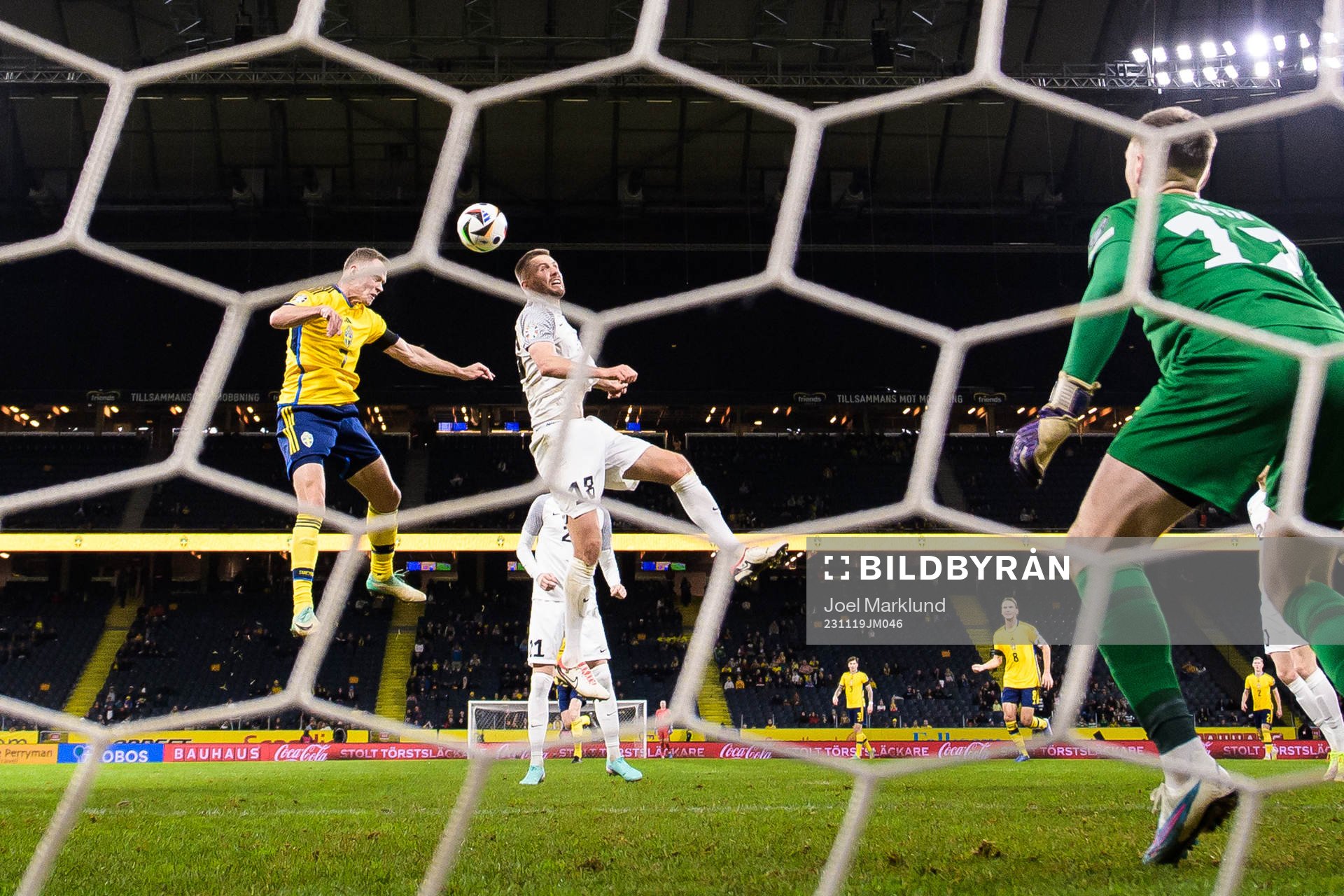 Viktor Claesson of Sweden scores the 1-0 goal behind