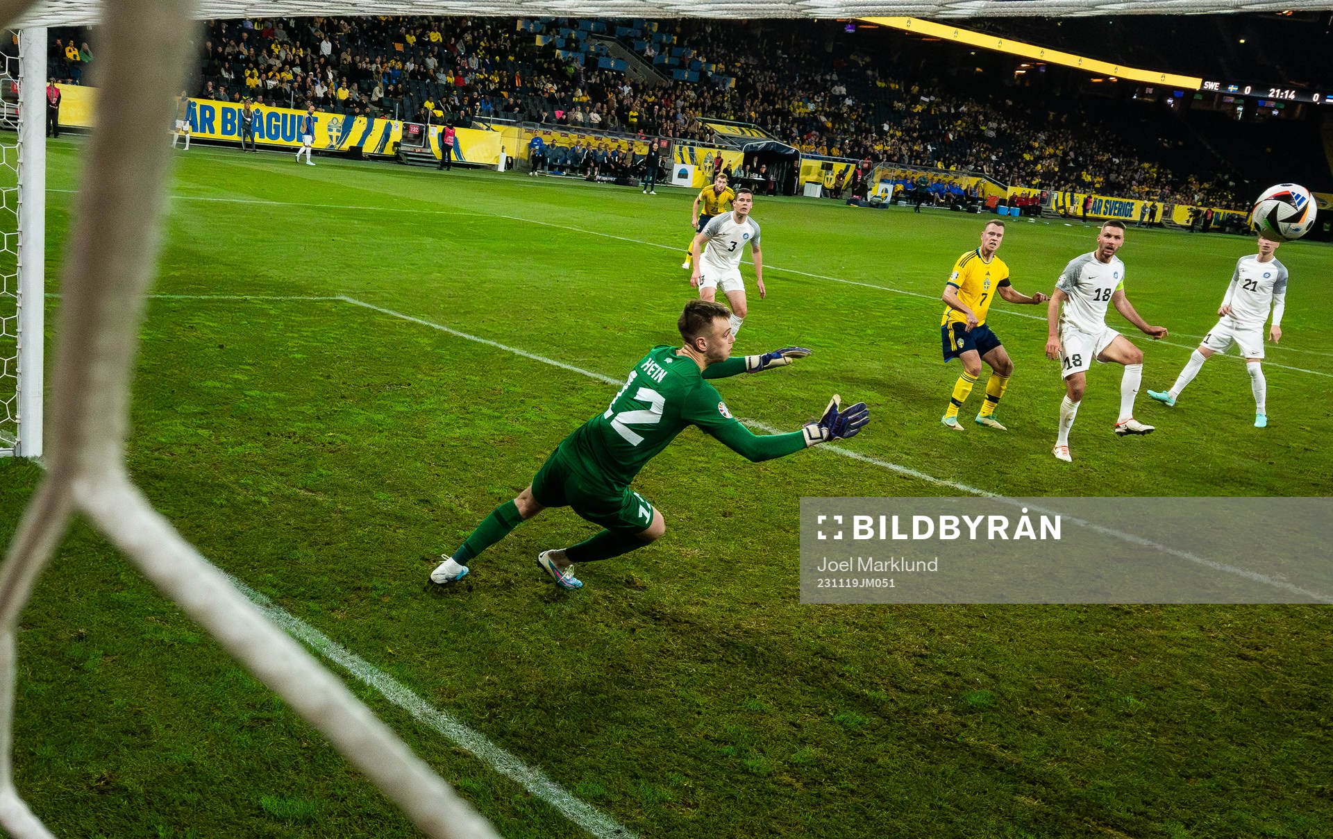 Viktor Claesson of Sweden scores the 1-0 goal behind