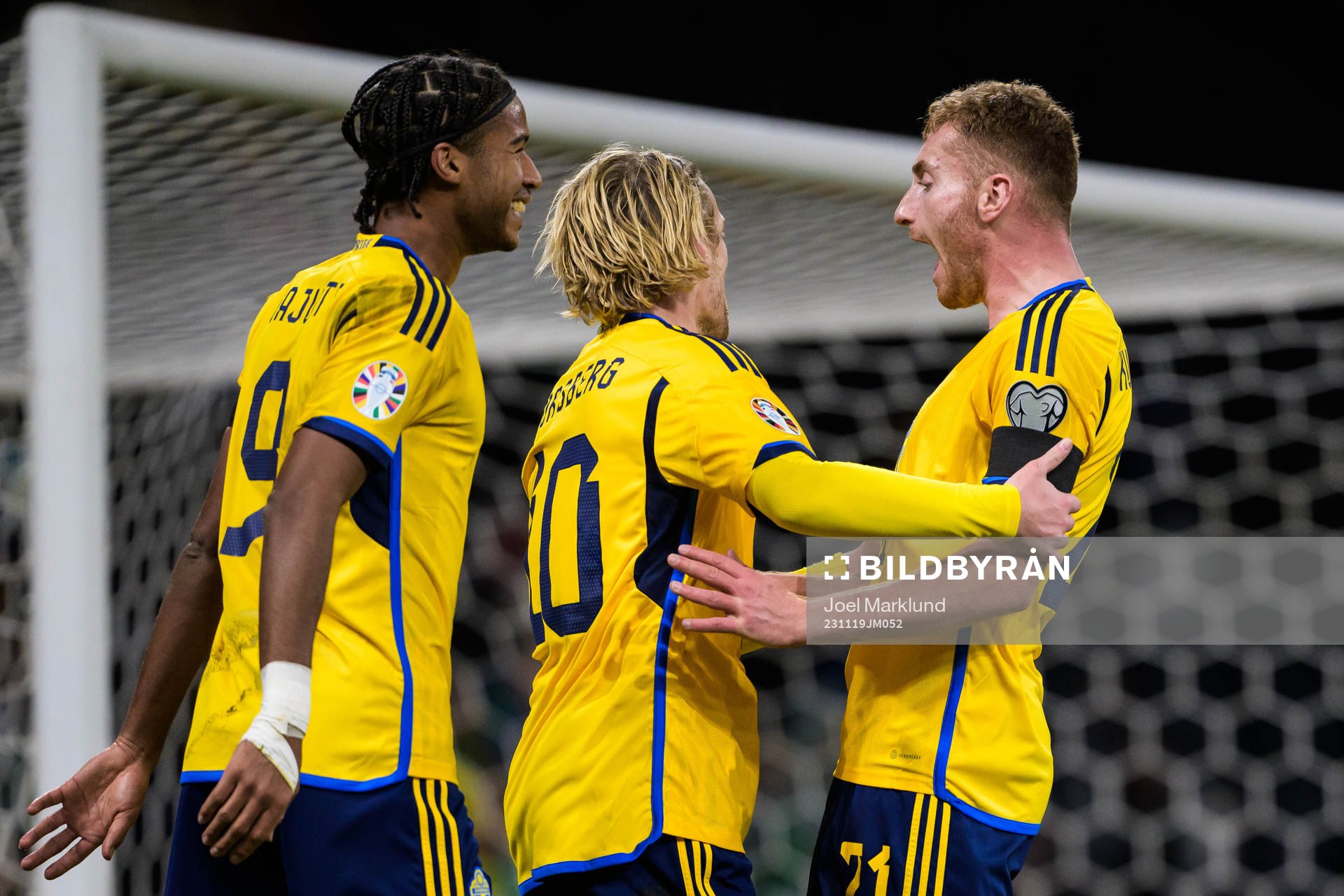Jens Cajuste, Emil Forsberg, and Dejan Kulusevski of Sweden