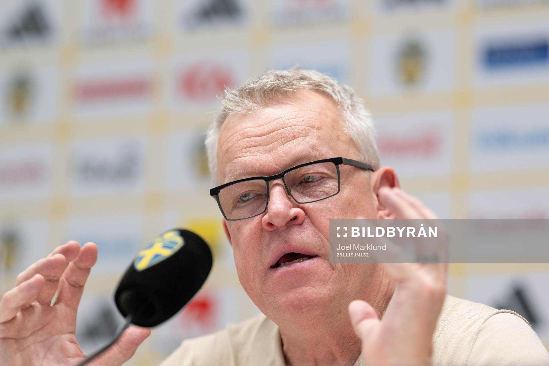 Head coach Janne Andersson of Sweden during a press conference after the UEFA Euro Qualifier football match between Sweden and Estonia on November 19, 2023 in Stockholm.