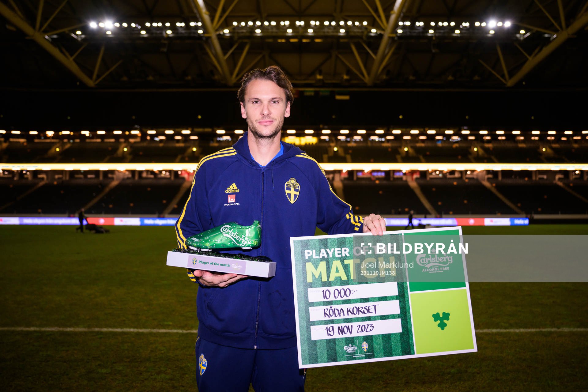 Albin Ekdal of Sweden with the Player of the Match Award