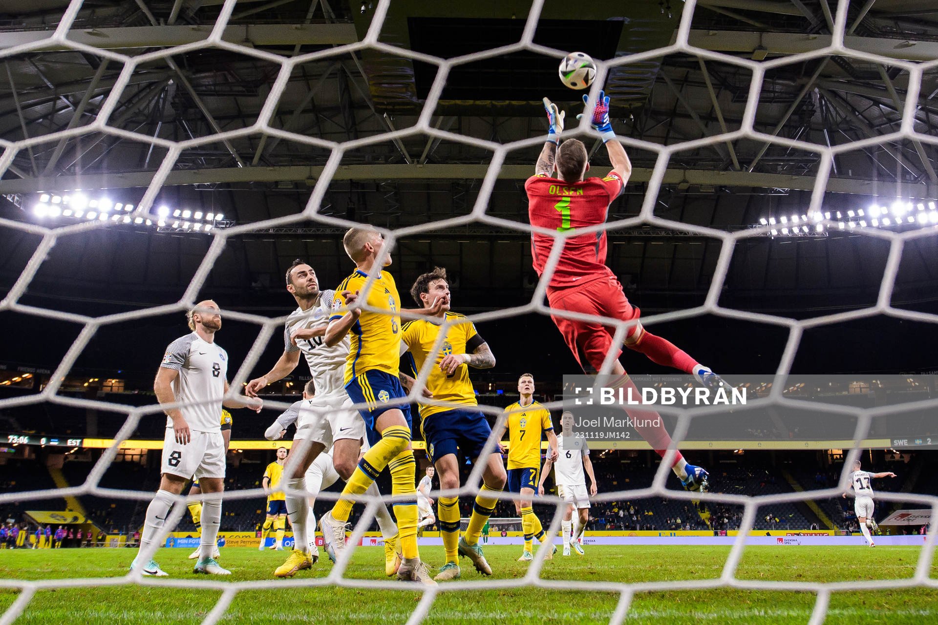 Goalkeeper Robin Olsen of Sweden makes a save