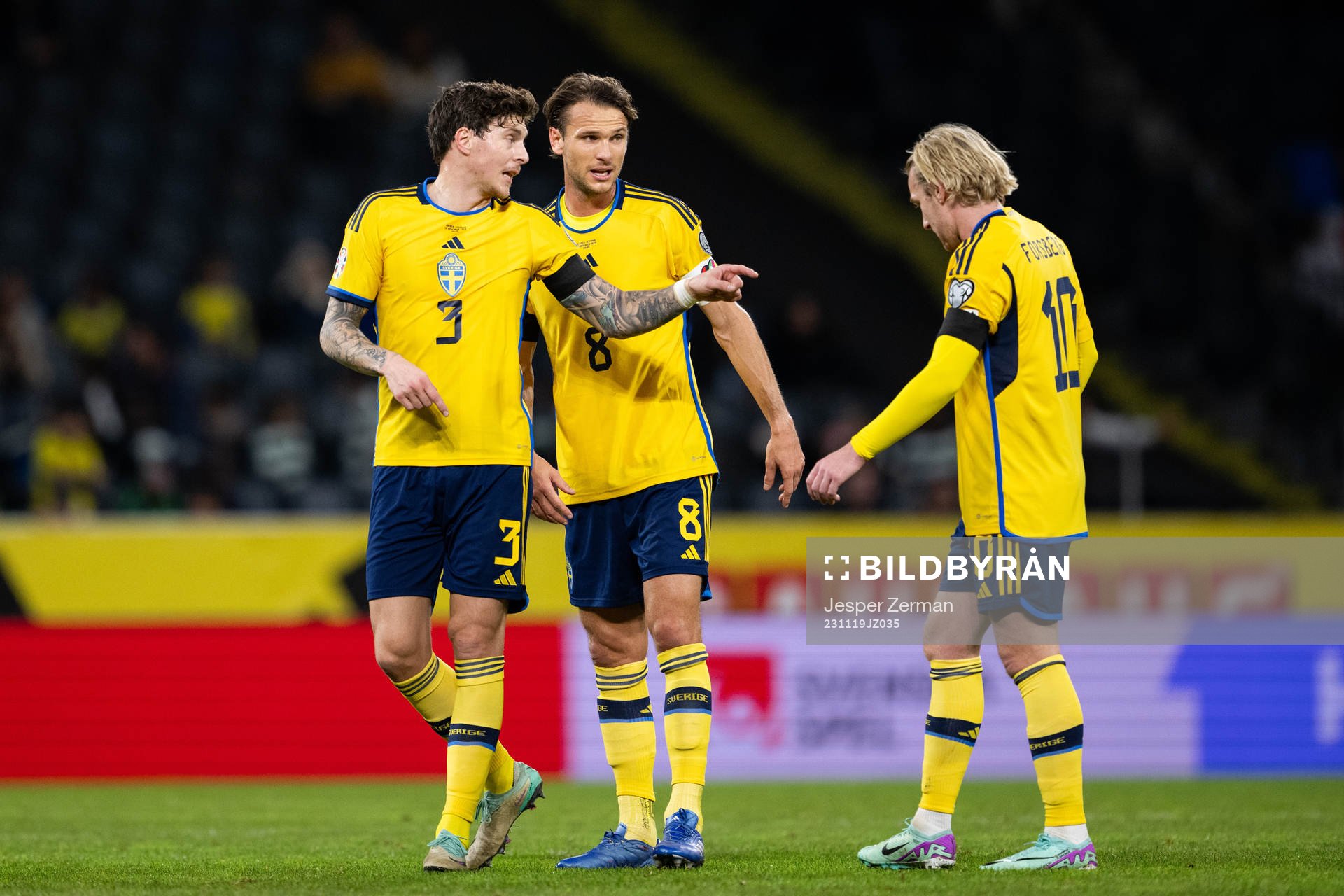 Victor Nilsson Lindelöf, Albin Ekdal and Emil Forsberg of
