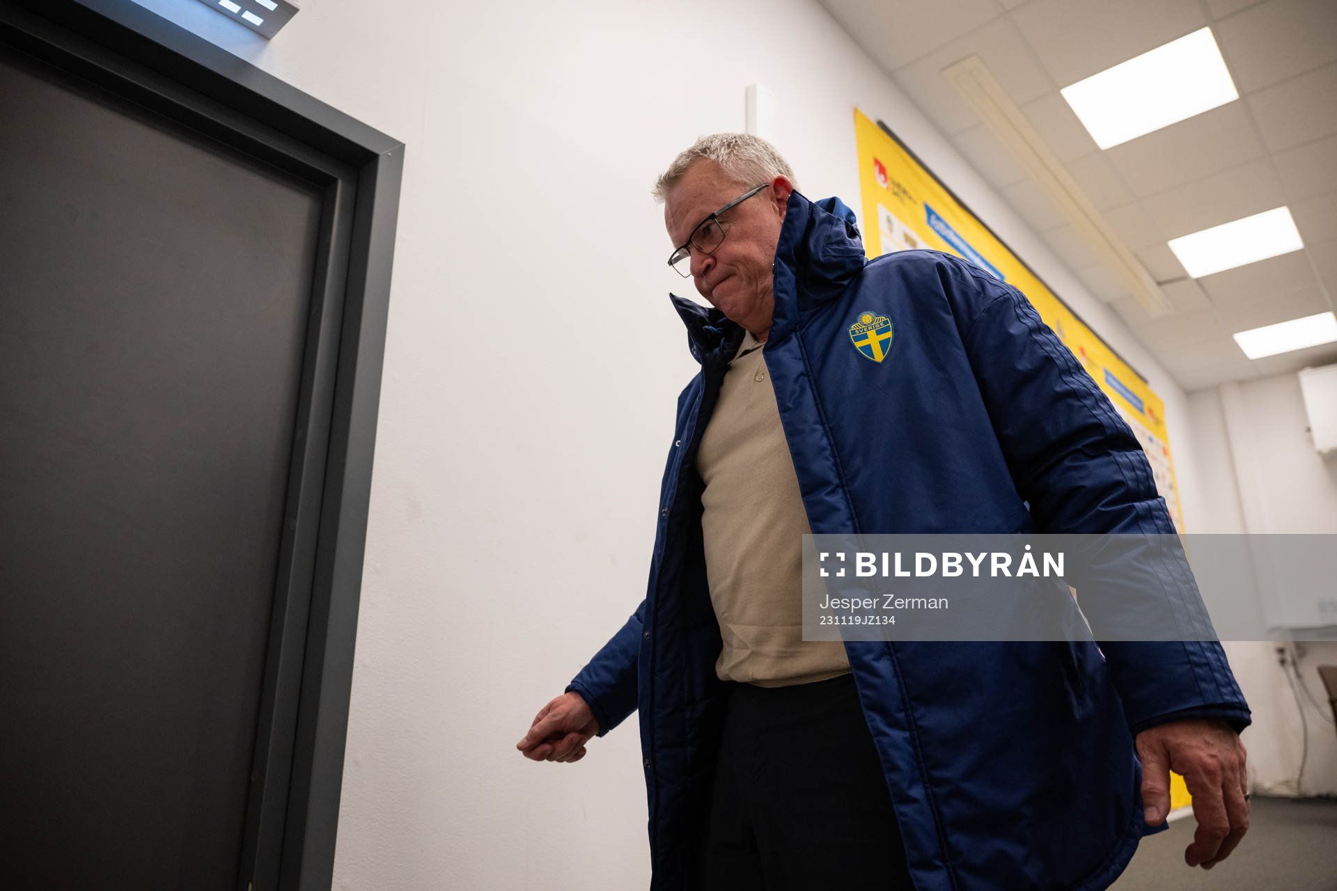 Head coach Janne Andersson of Sweden during a press conference after the UEFA Euro Qualifier football match between Sweden and Estonia on November 19, 2023 in Stockholm.