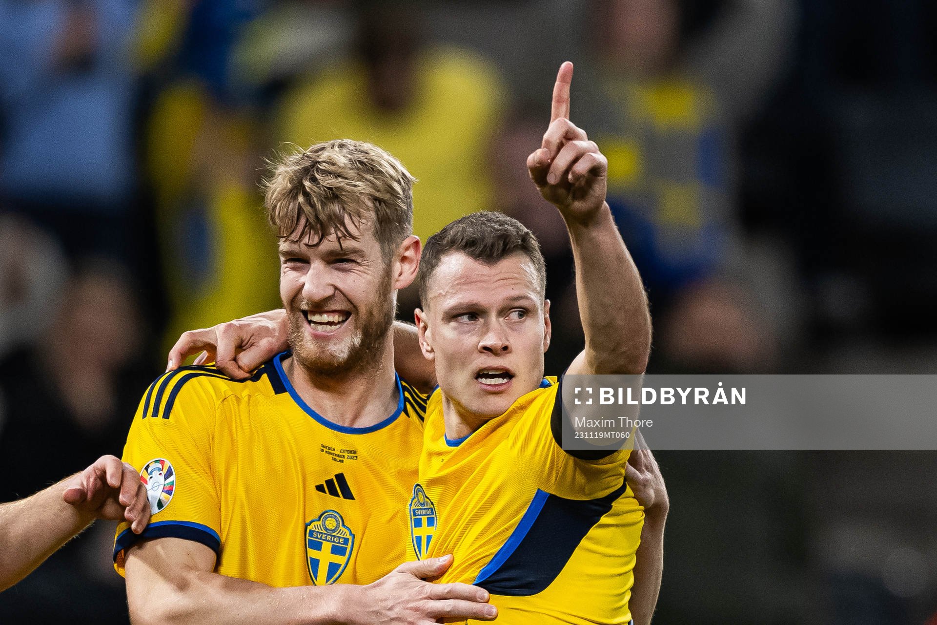 Filip Helander and Viktor Claesson of Sweden celebrate the