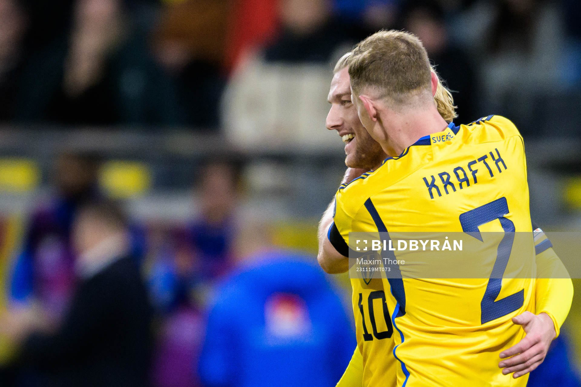 Emil Forsberg and Emil Krafth of Sweden celebrate the 2-0