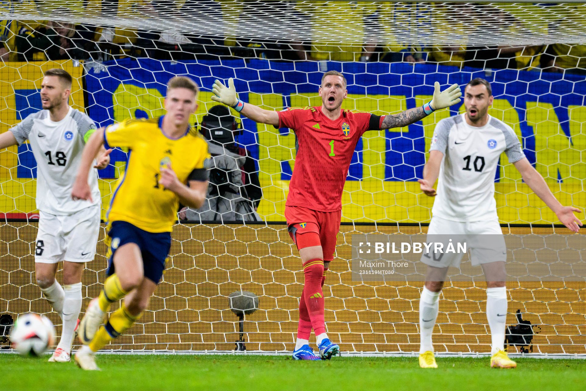 Goalkeeper Robin Olsen of Sweden reacts