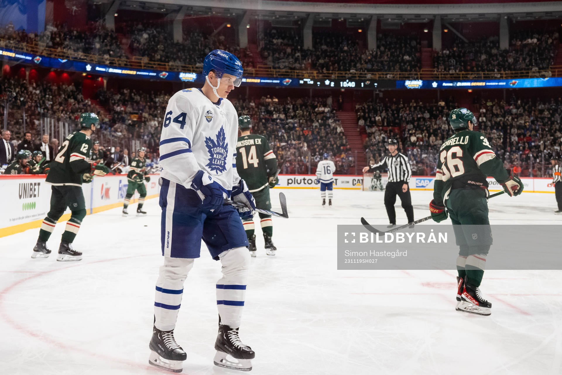 David Kampf of Toronto Maple Leafs looks dejected