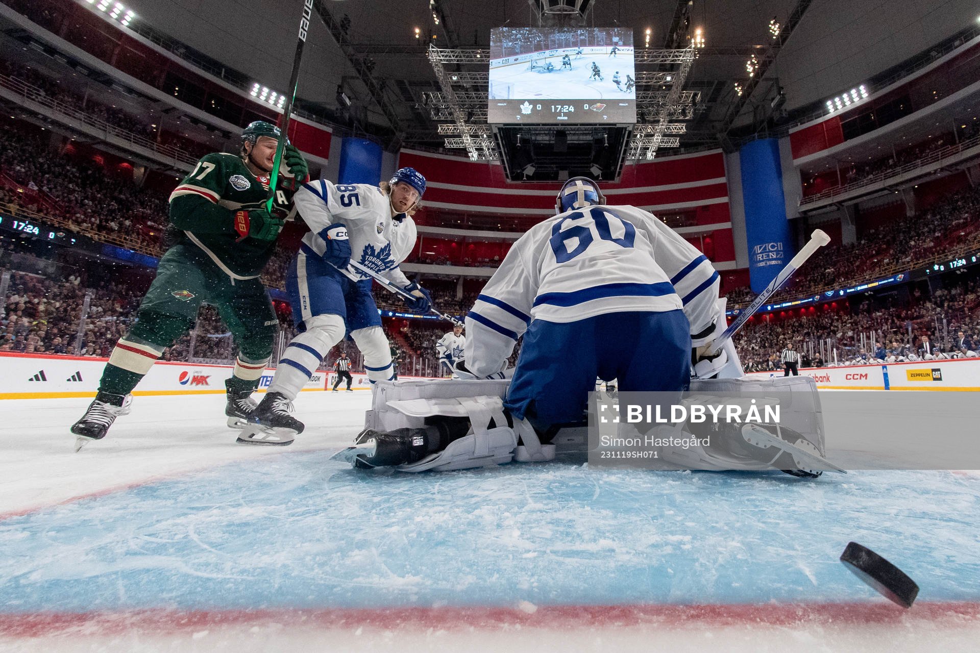 Jon Merrill of Minnesota Wild, not pictured, scores the 0-1