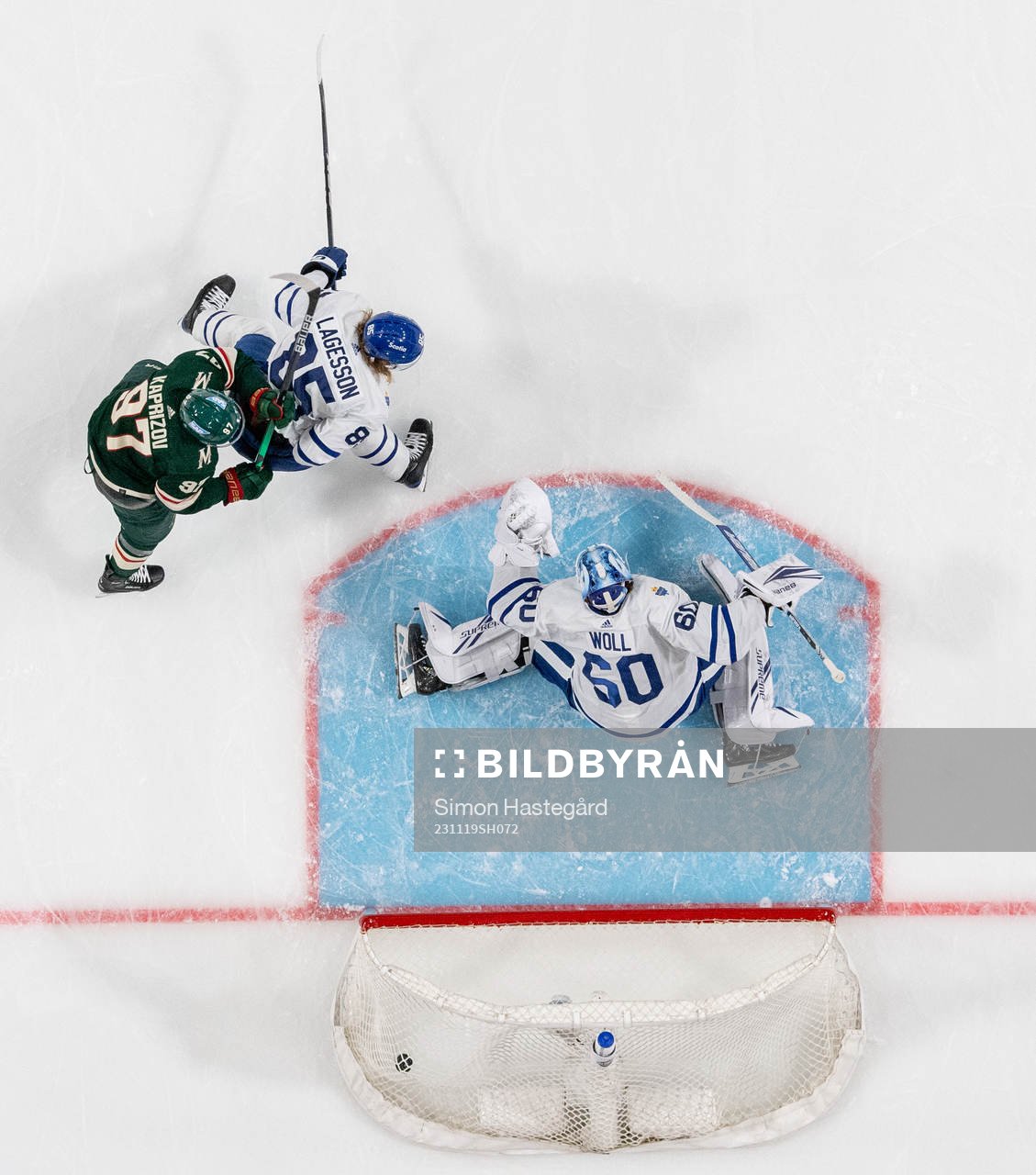 Jon Merrill of Minnesota Wild, not pictured, scores the 0-1