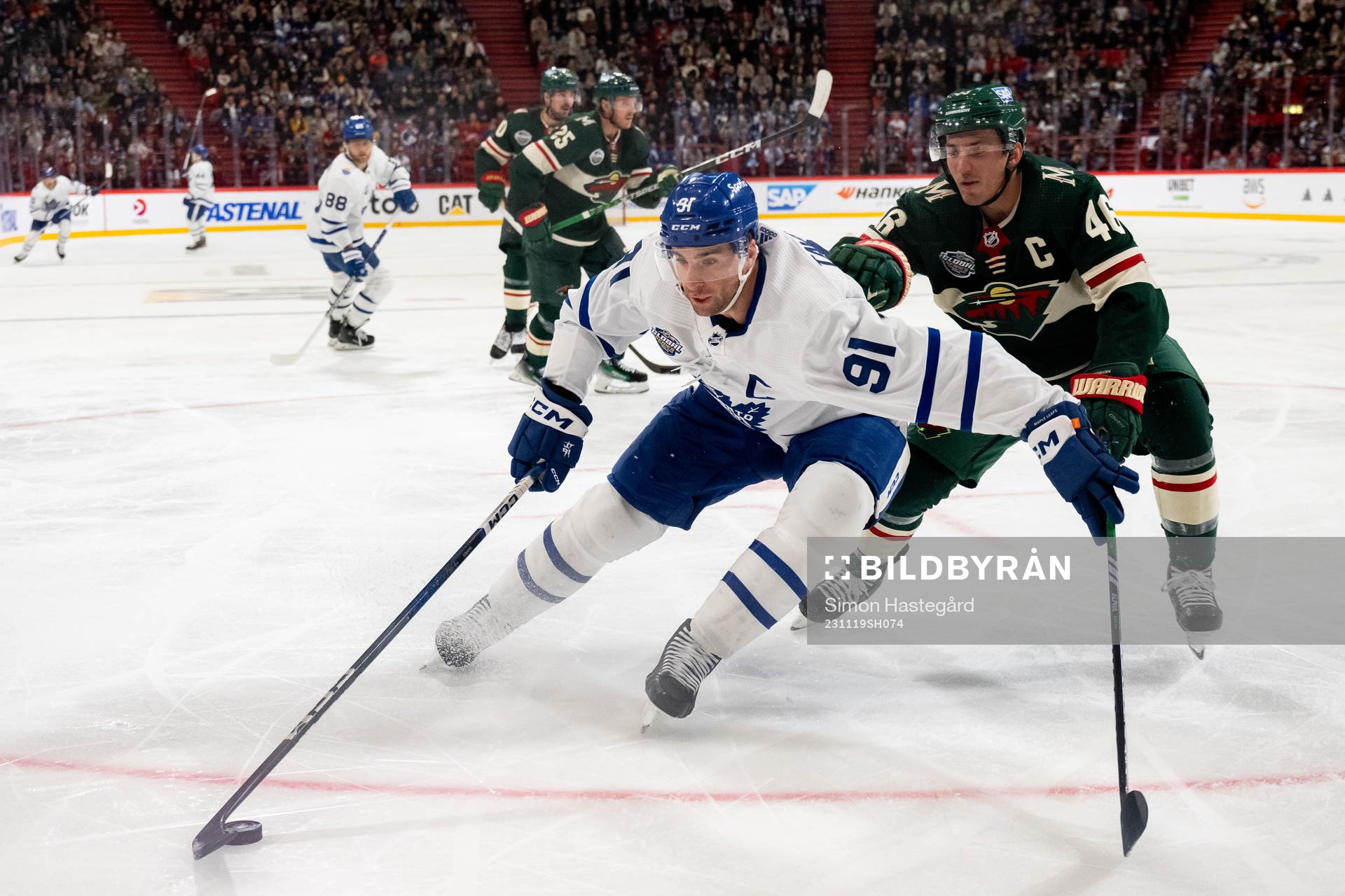 John Tavares of Toronto Maple Leafs and Daemon Hunt of