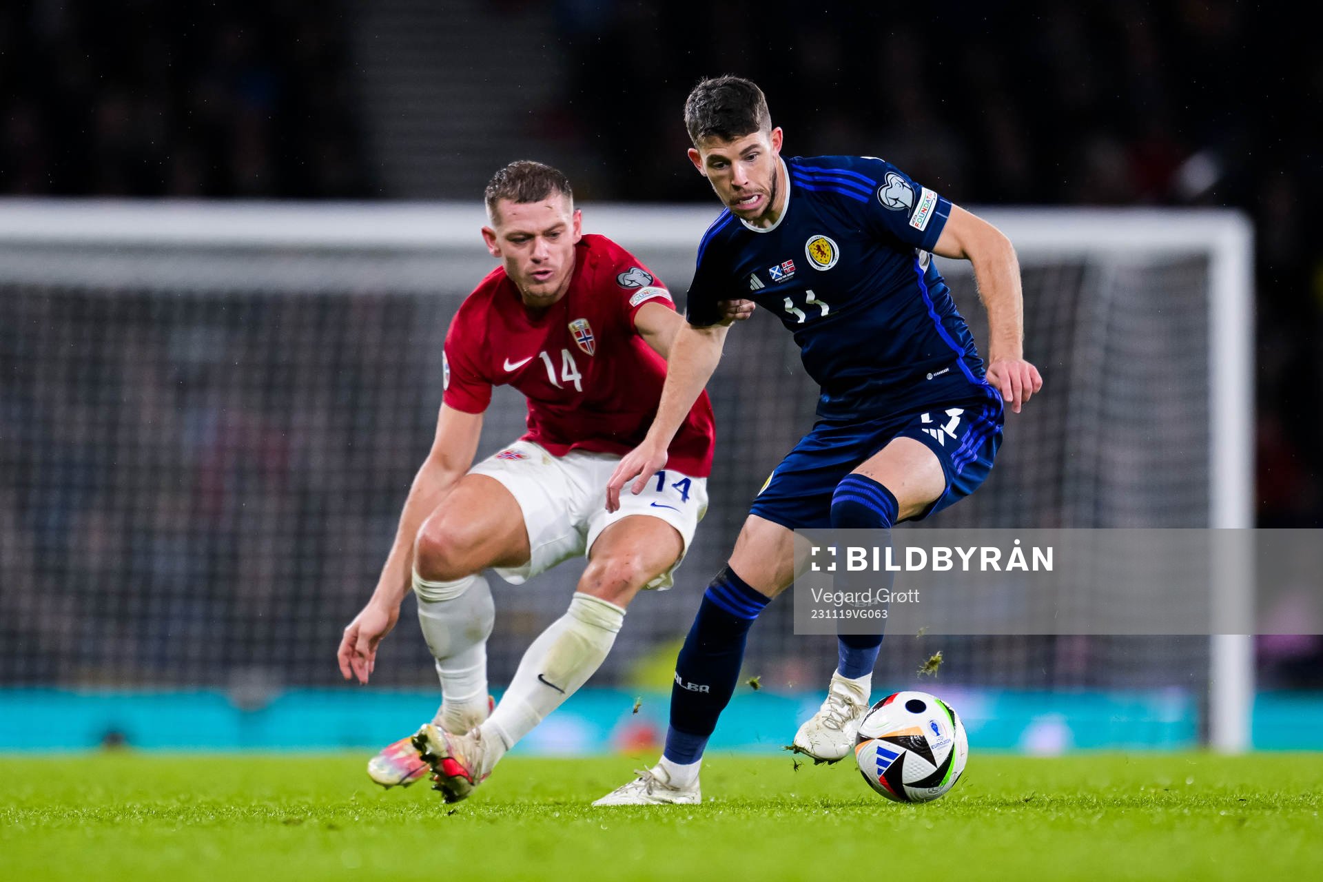 Julian Ryerson of Norway and Ryan Christie of Scotland