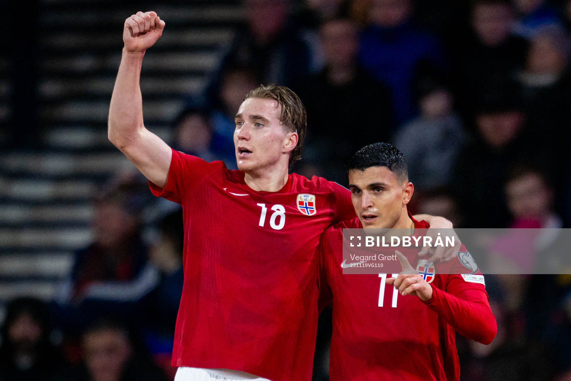 Mohamed Elyounoussi of Norway celebrates with teammate