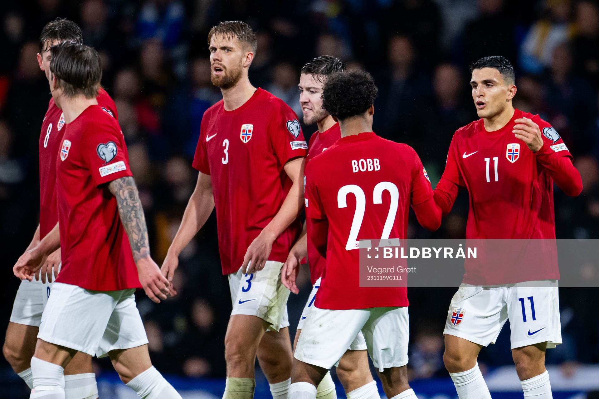 Mohamed Elyounoussi of Norway celebrates with teammate
