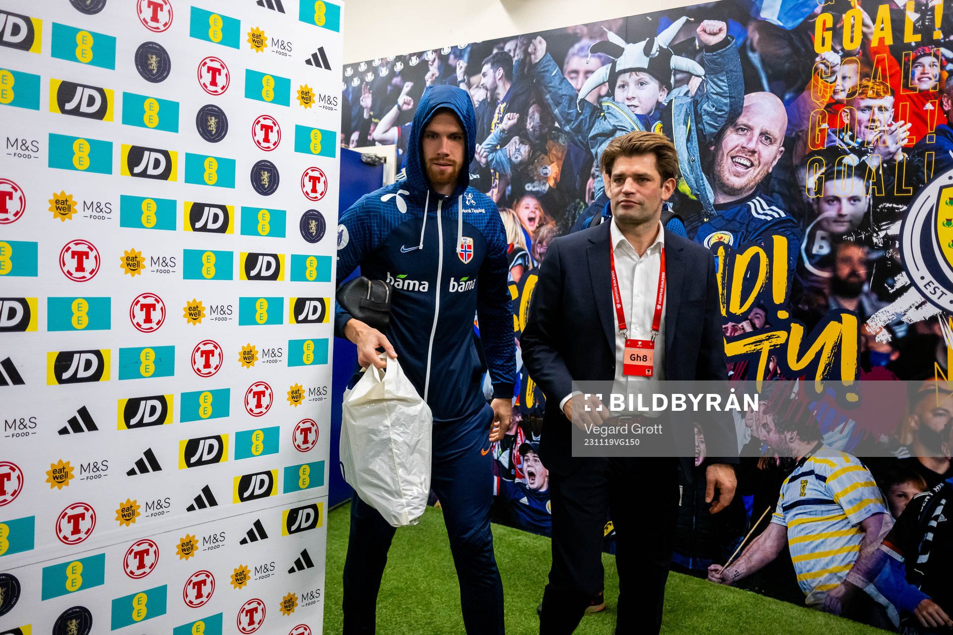 Kristoffer Ajer and press officer Morten Morisbak